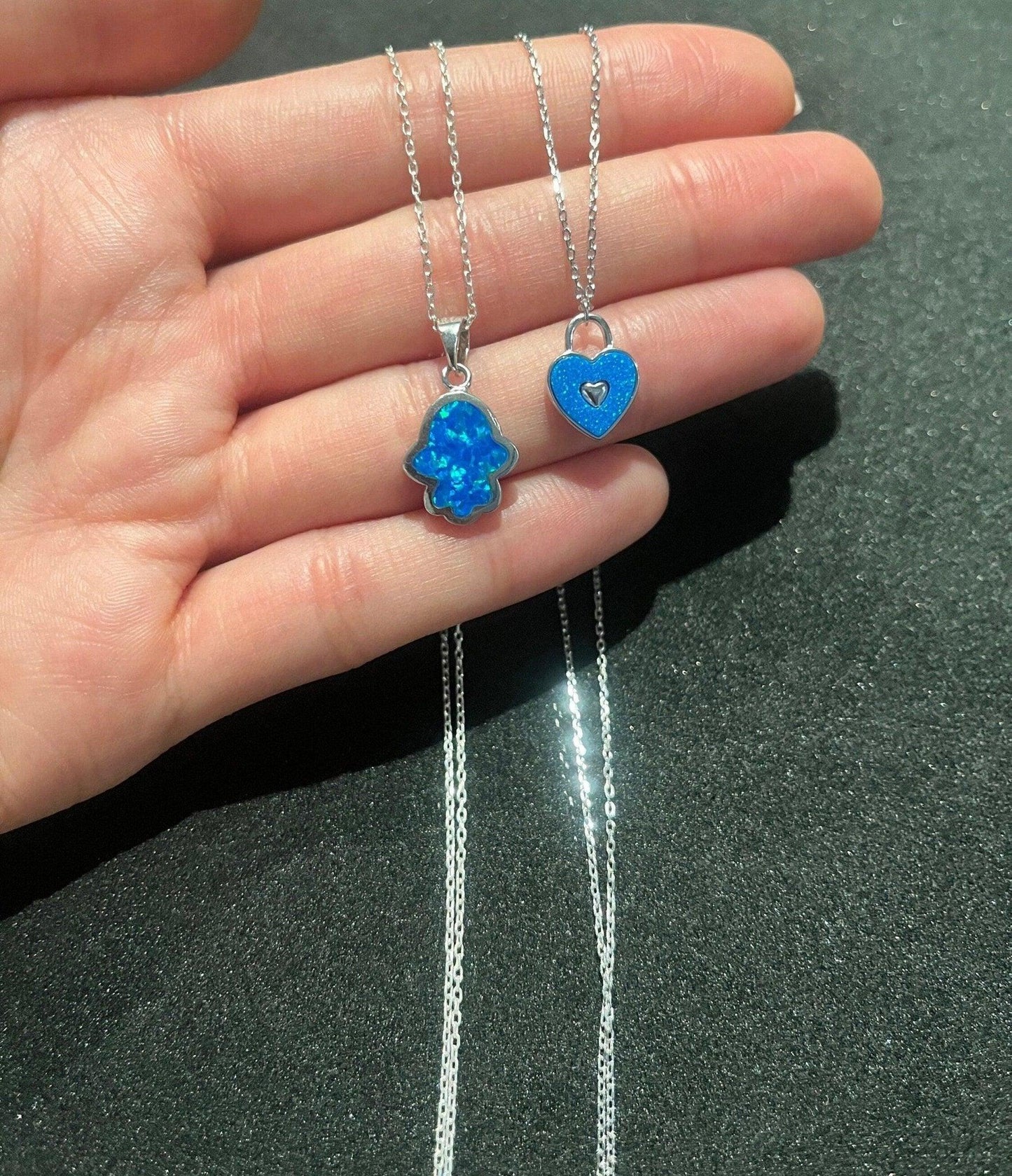 Fatıma's Mother 925 Silver Necklace | Fatıma's Hands |Good Vibes |Protecting| Blue Necklace| Handmade 925 Sterling Silver| Energy Necklace | - Tracesilver