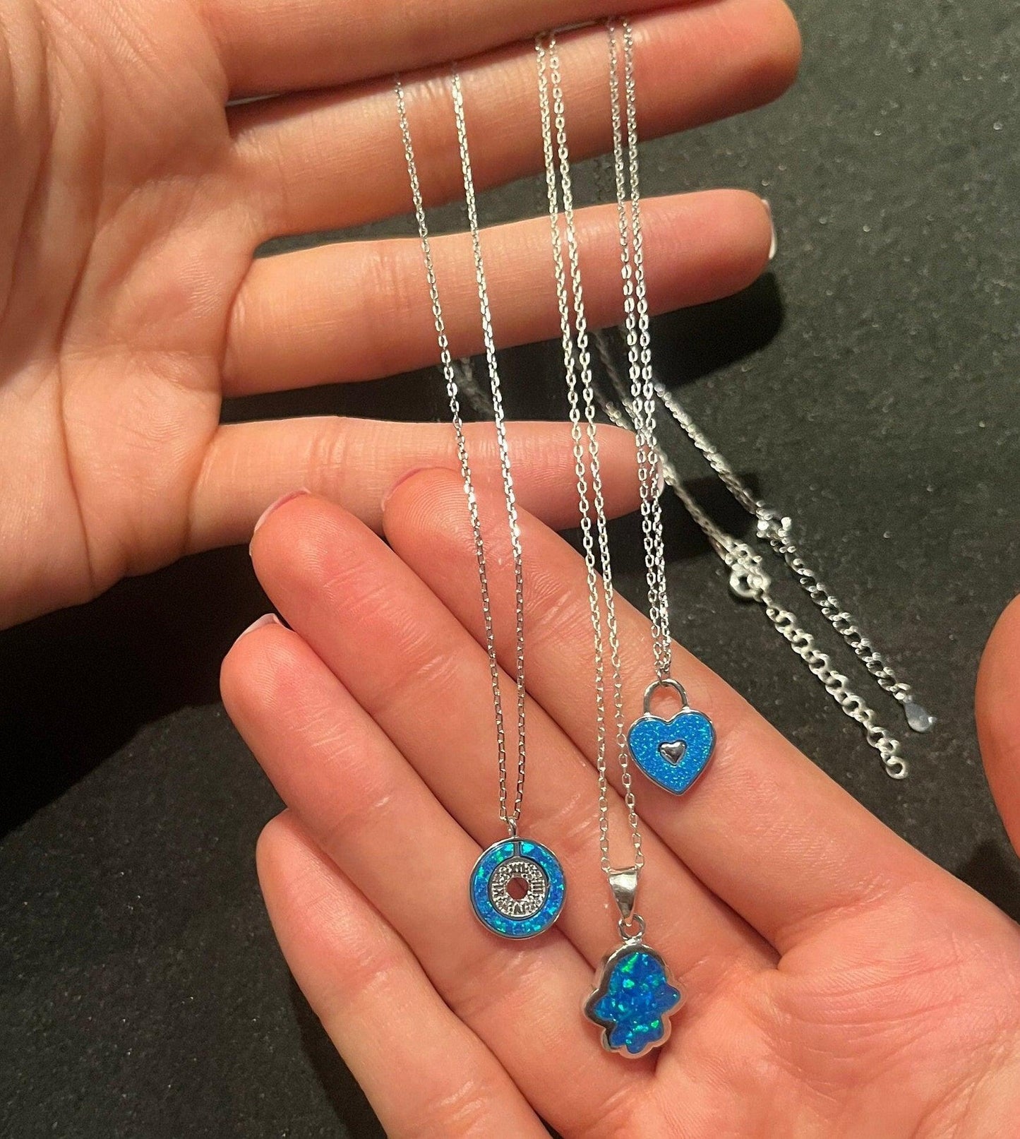 Fatıma's Mother 925 Silver Necklace | Fatıma's Hands |Good Vibes |Protecting| Blue Necklace| Handmade 925 Sterling Silver| Energy Necklace | - Tracesilver