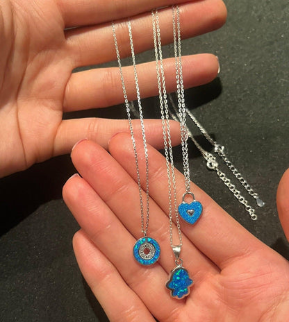 Fatıma's Mother 925 Silver Necklace | Fatıma's Hands |Good Vibes |Protecting| Blue Necklace| Handmade 925 Sterling Silver| Energy Necklace | - Tracesilver