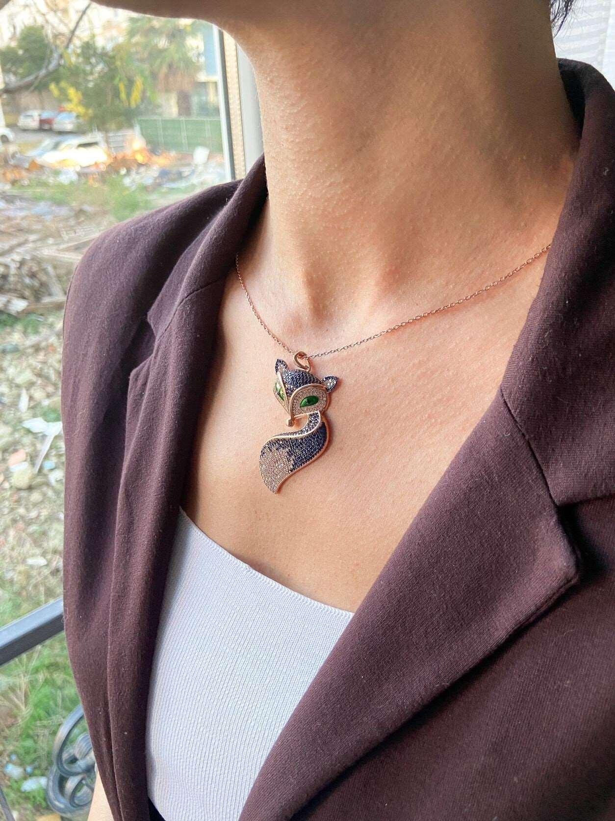 Fox Necklace Animal Jewelry Necklace For Women, Fox Pendant For Her, Gift Animal Handmade Jewelry Necklace - Tracesilver