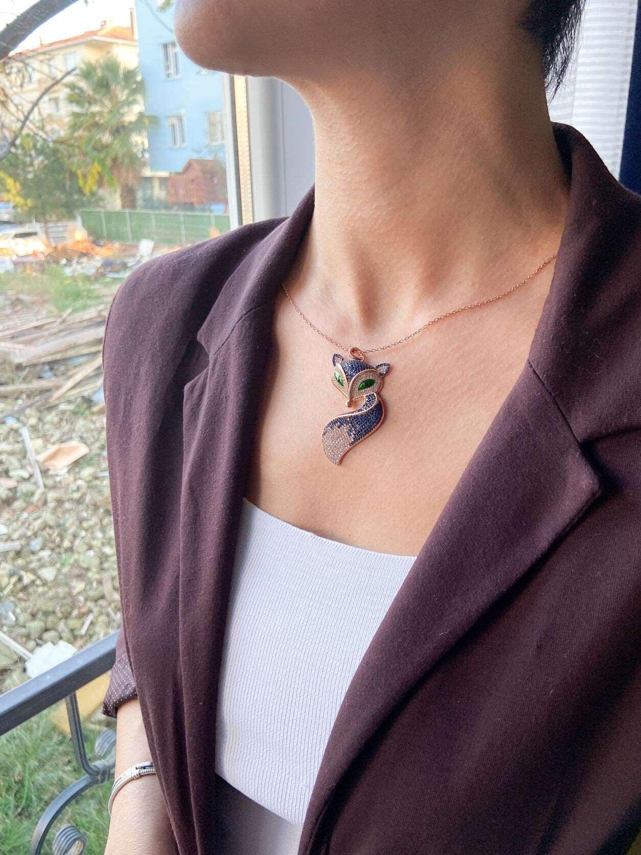 Fox Necklace Animal Jewelry Necklace For Women, Fox Pendant For Her, Gift Animal Handmade Jewelry Necklace - Tracesilver