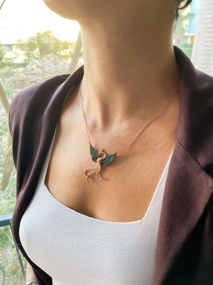 Green Phoenix Strenght Necklace For Women, 925 Sterling Silver Fire Bird Pendant, Gift For Her, Gift For Women - Tracesilver