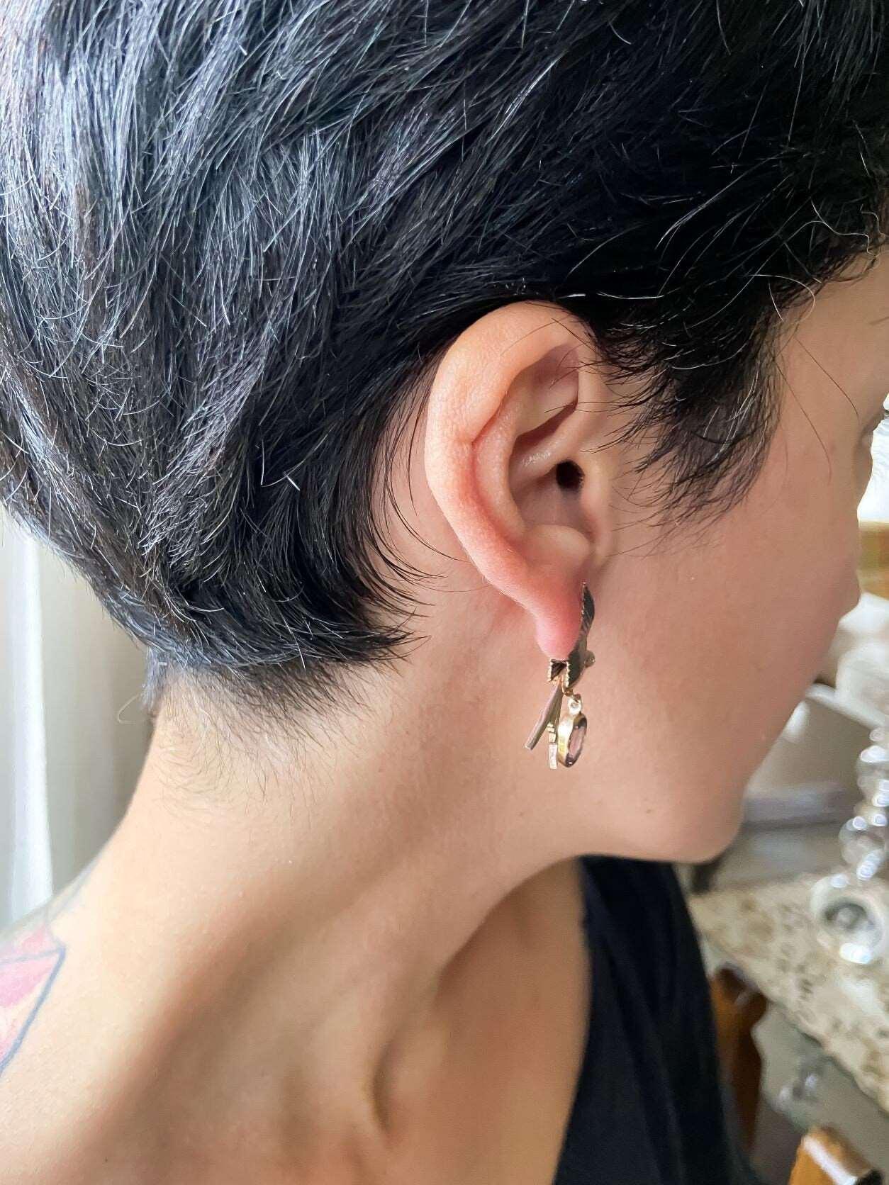 Handmade Amethyst Bird Stud Earrings, 925 Sterling Silver Swallow Bird Earrings, Flapping Wings , Bird Jewellery, Custom Animal Earrings - Tracesilver