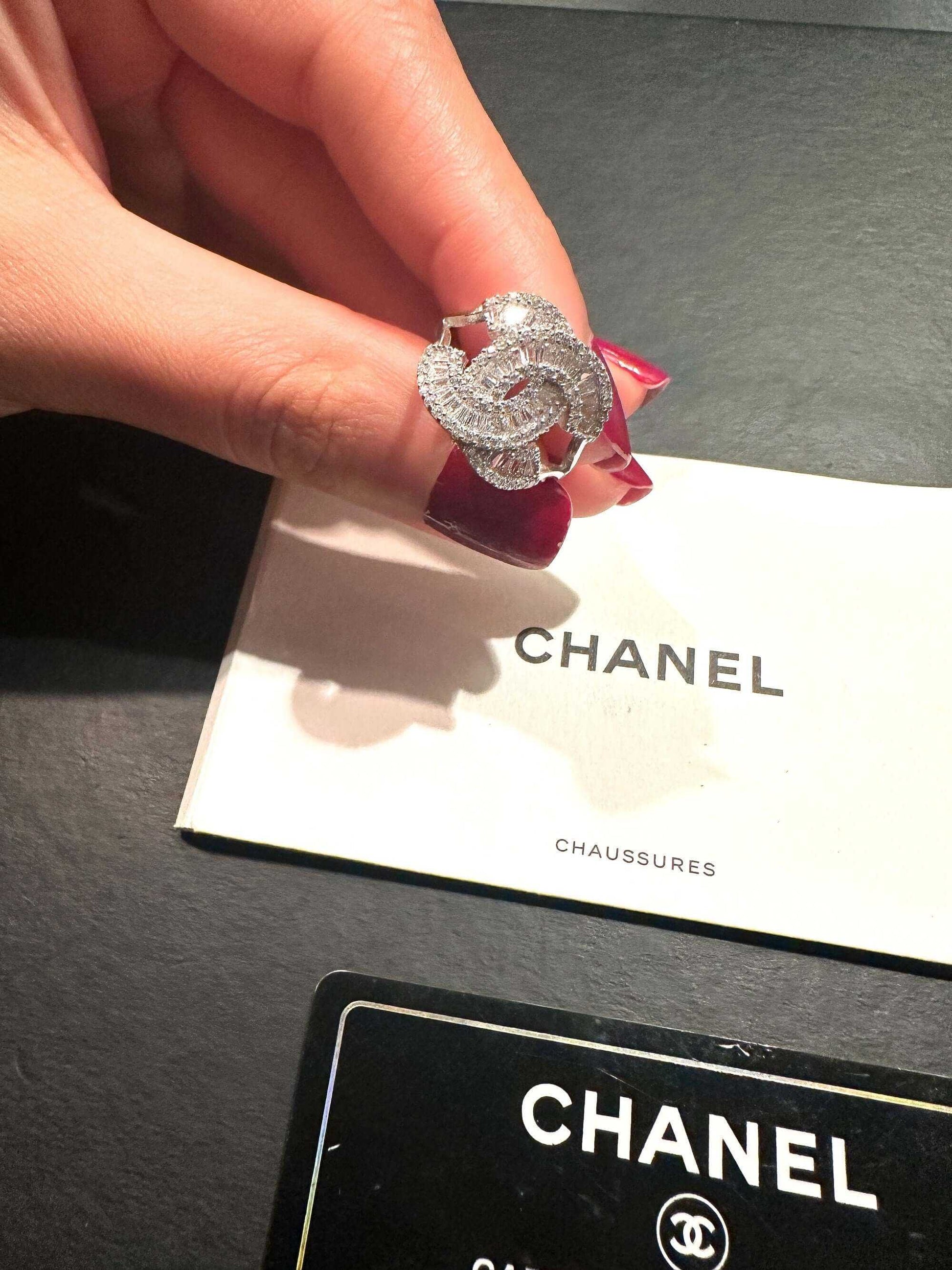 925 Sterling Silver Zircon Stone Chanel Authentic Ring