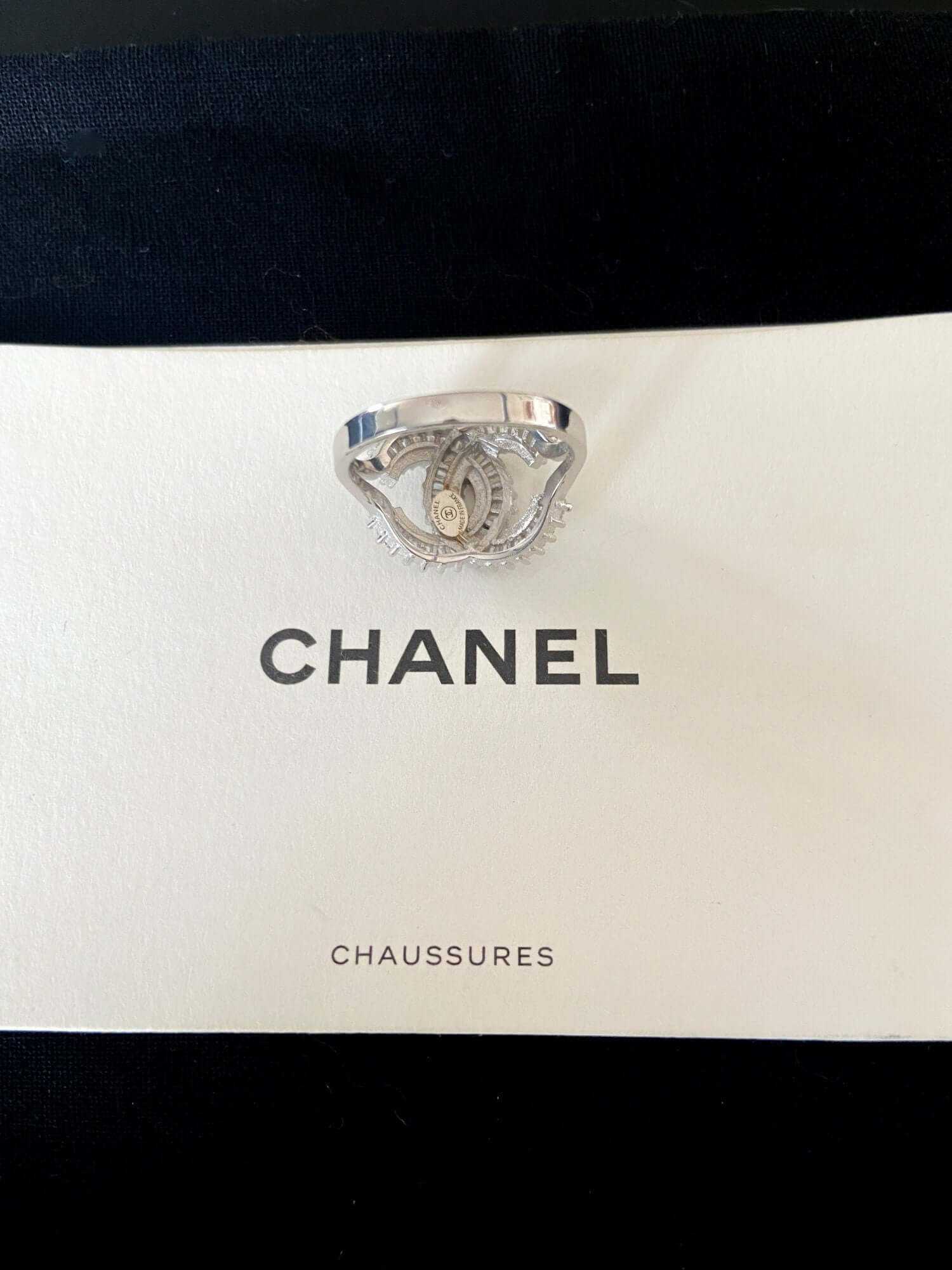 925 Sterling Silver Zircon Stone Chanel Authentic Ring