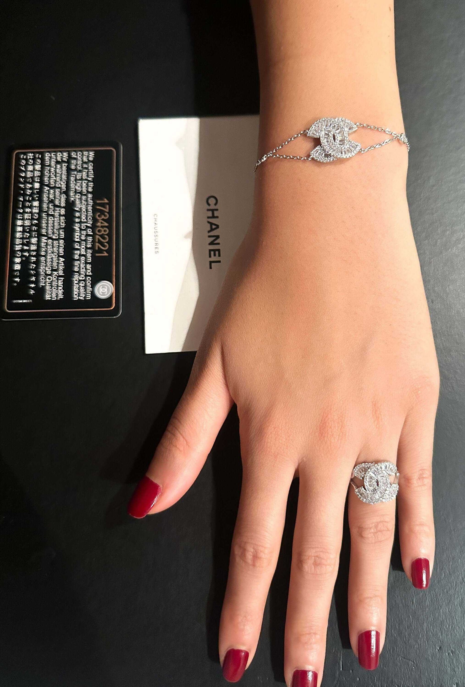 925 Sterling Silver Zircon Stone Chanel Authentic Ring