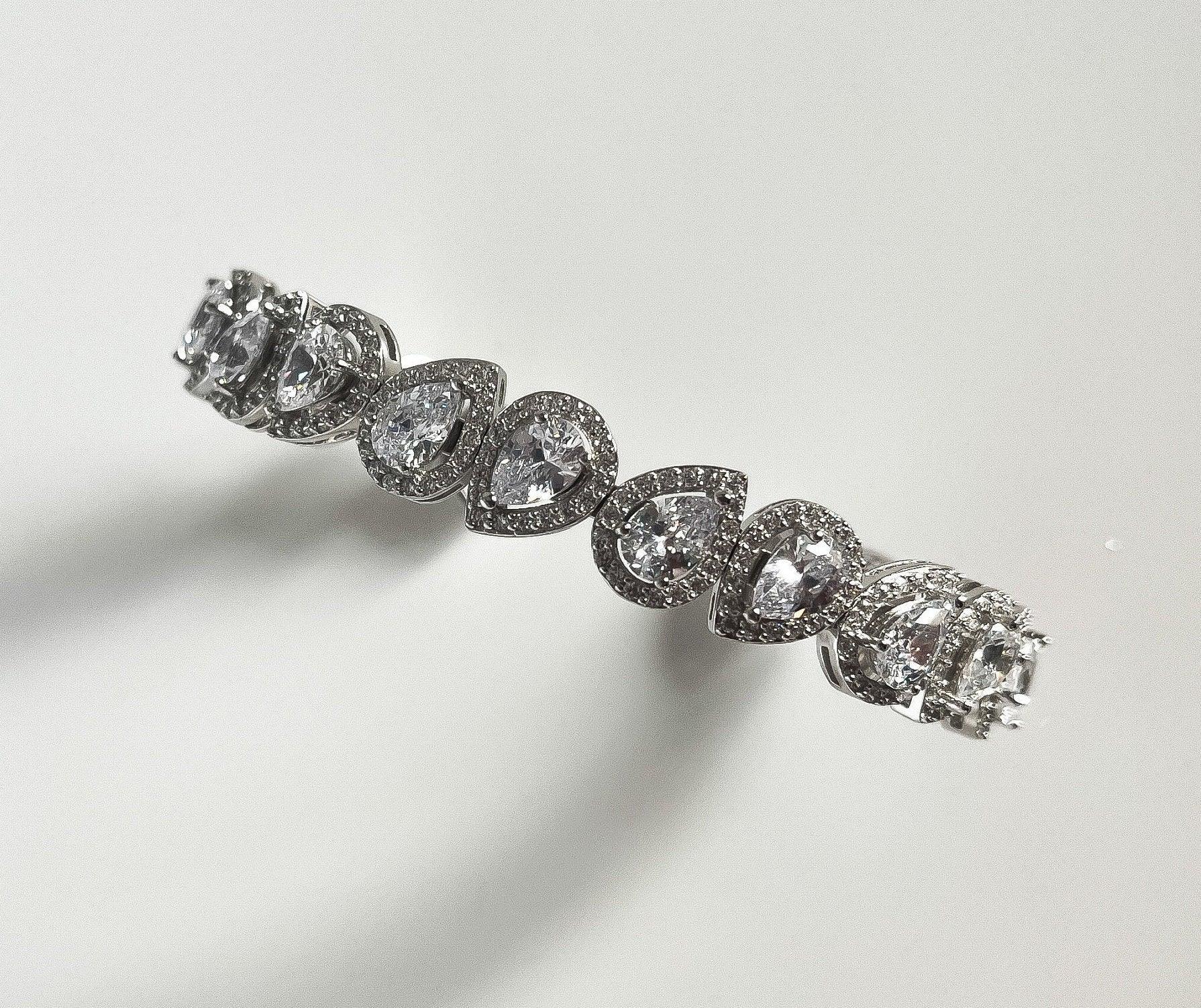 Diamond Drop Cut 925 Sterling Silver Madagascar Zircon Covered Bracelet,Super Shiny Drop Cut Handmade 925 Sterling Silver Bracelet - Tracesilver