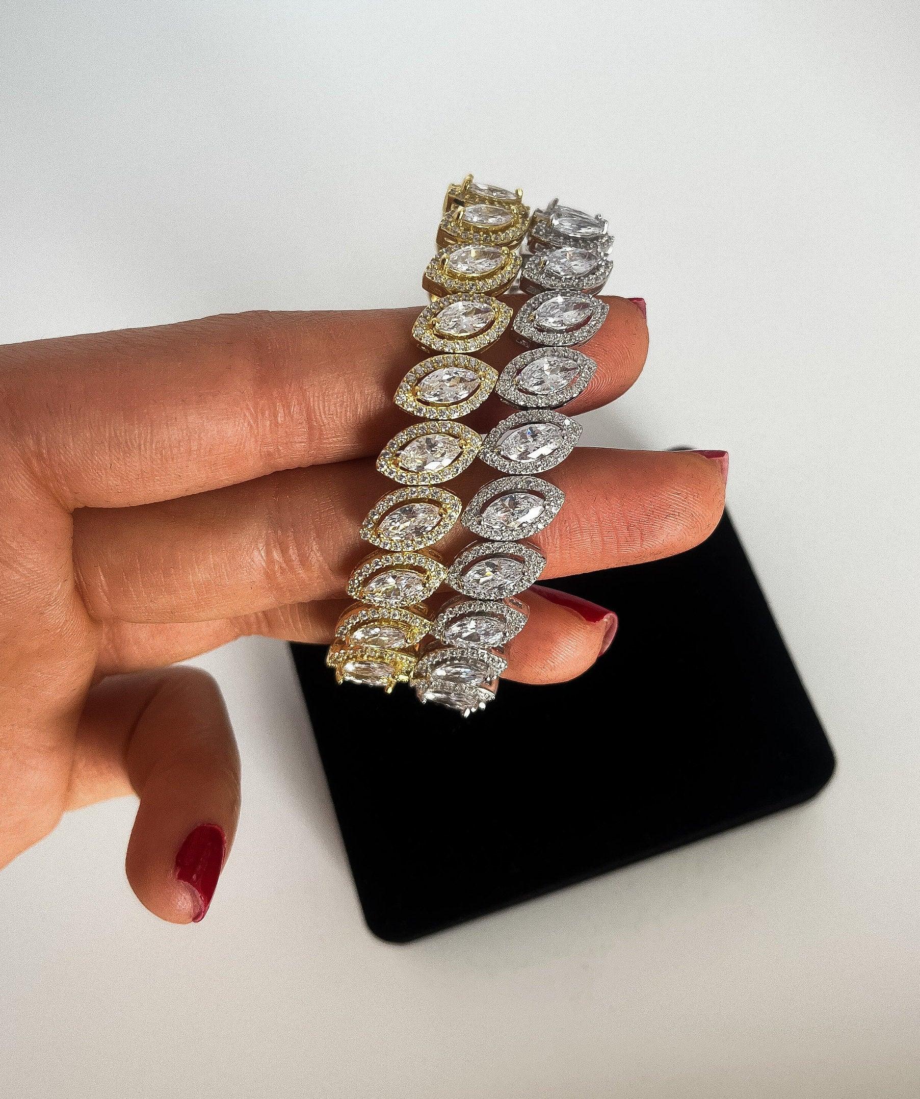 Diamond Drop cut 925 Sterling Silver Madagascar Zircon Stone Bracelet,Silver Zircon Stone Bracelet,Gold Plated Zircon Stone Bracelet, - Tracesilver