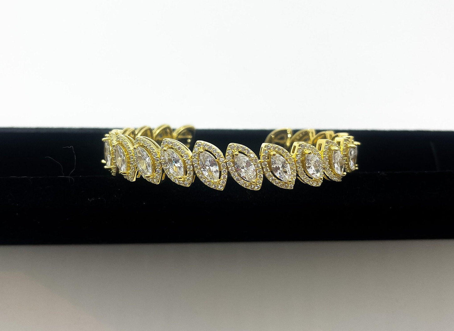 Diamond Drop cut Gold Plated 925 Sterling Silver Madagascar Zircon Stone Bracelet,Silver Zircon Stone Bracelet, - Tracesilver