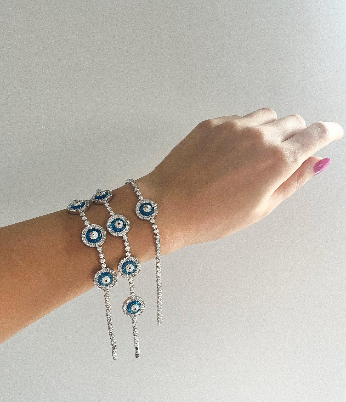 925 Sterling Silver High Quality Evil Eye Round Tennis Beaded Bracelet Women - Tracesilver