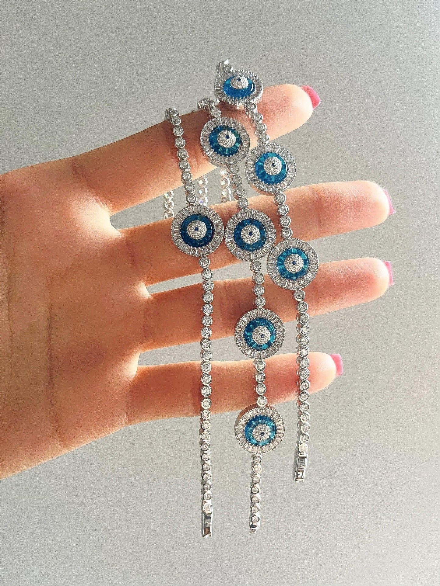 925 Sterling Silver High Quality Evil Eye Round Tennis Beaded Bracelet Women - Tracesilver