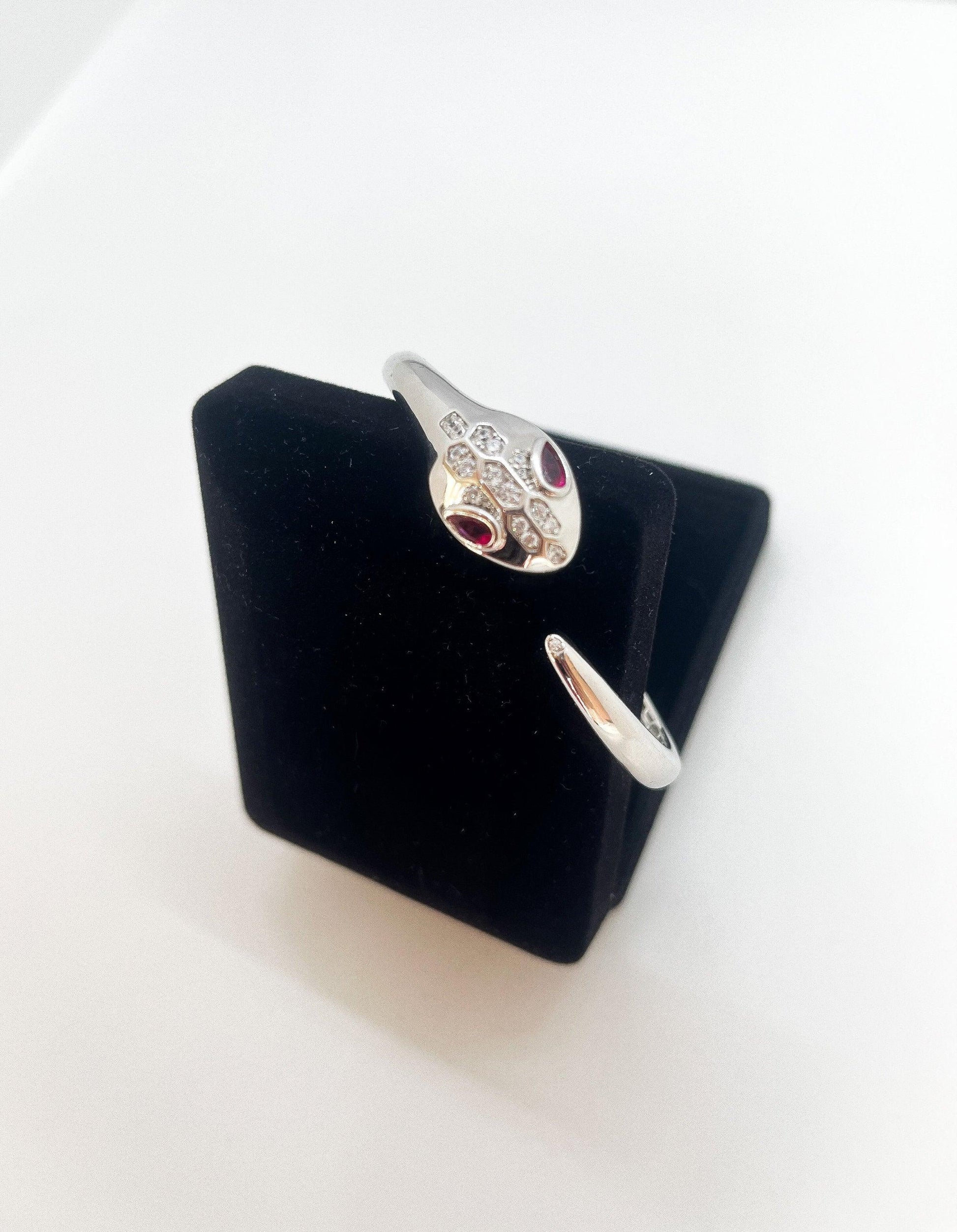 Snake Bracelet 925 Sterling Silver First Quality Zircon Stone Ruby Eyes Snake Luxury Bracelet Jewelry For Women - Tracesilver