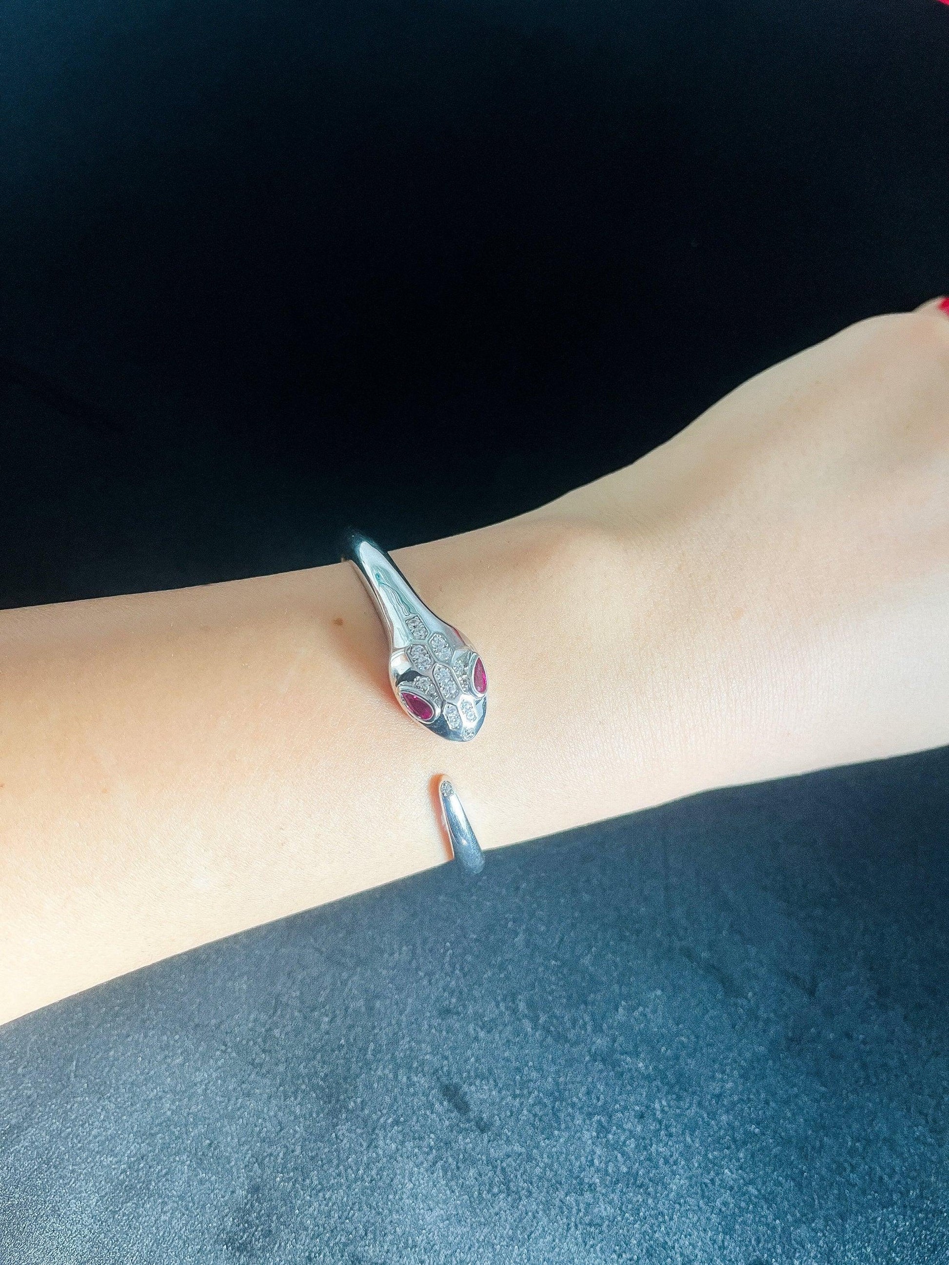 Snake Bracelet 925 Sterling Silver First Quality Zircon Stone Ruby Eyes Snake Luxury Bracelet Jewelry For Women - Tracesilver