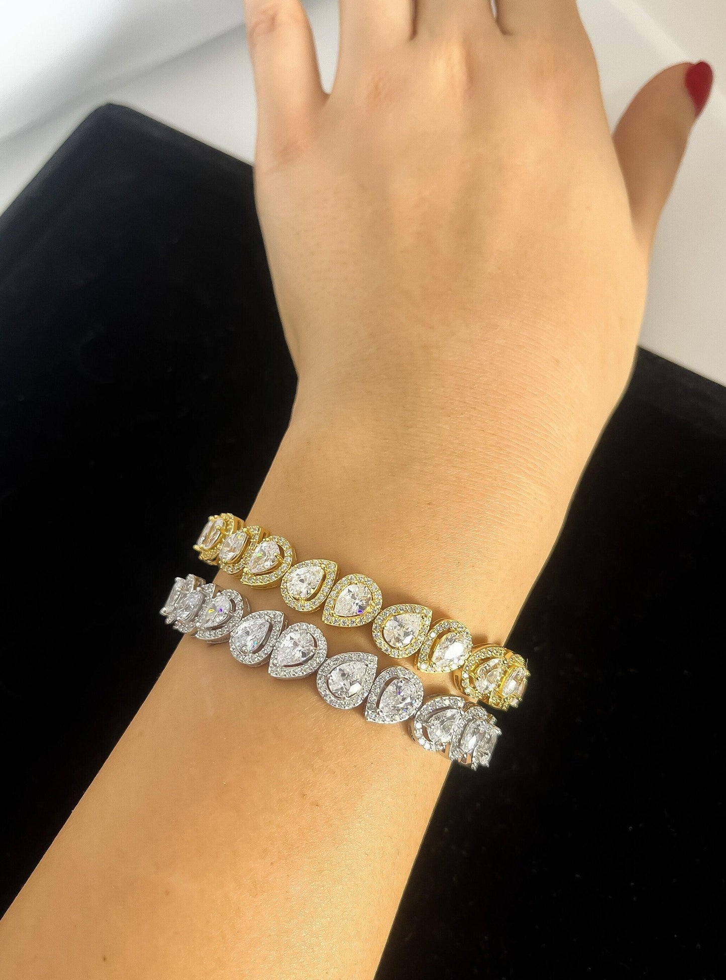Diamond Drop Cut 925 Silver Gold Plated Bracelet Madagascar Full Zircon Stone Super Shiny Diamond Design 925 Silver Bracelet , Gold Plated - Tracesilver