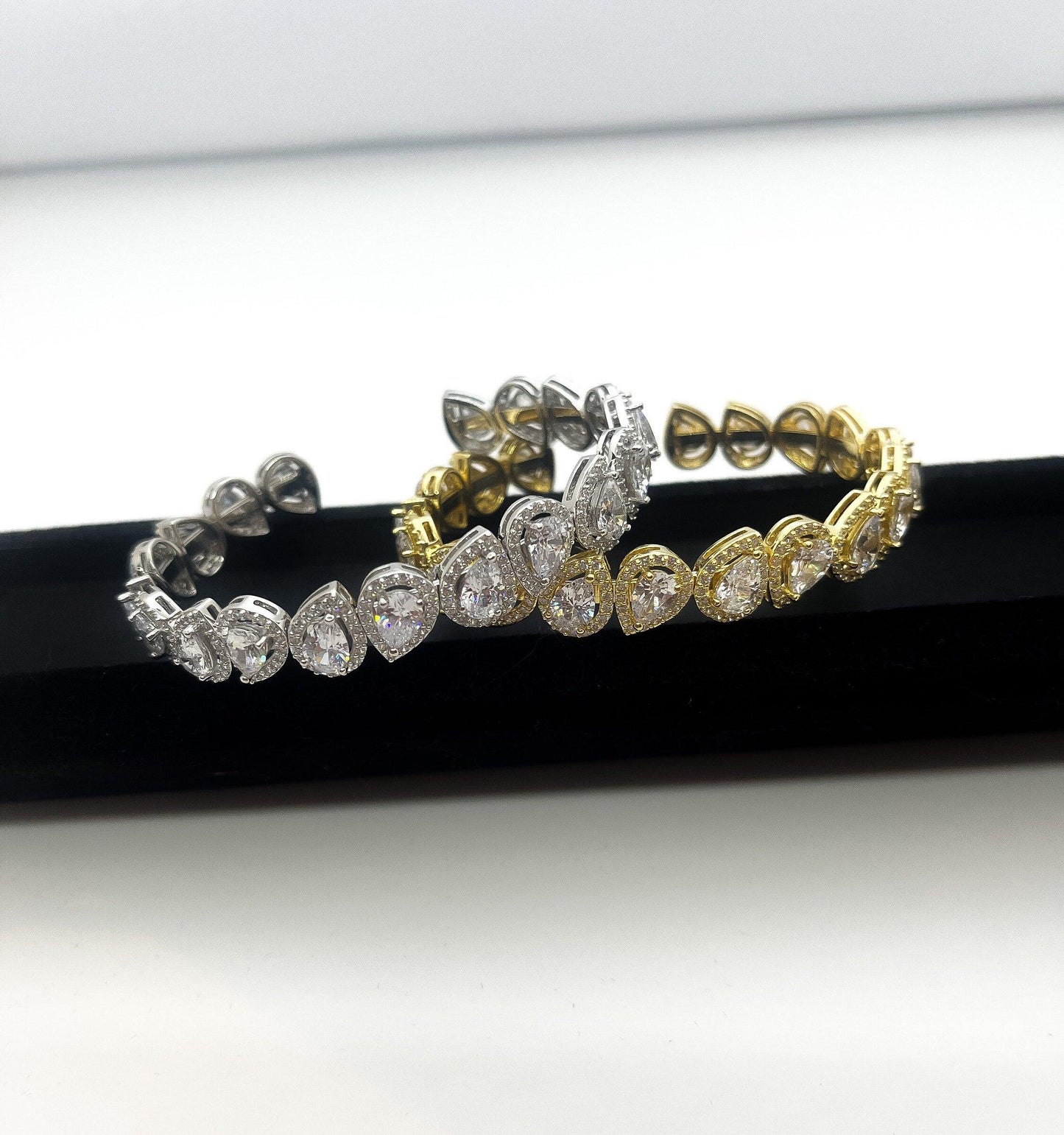 Diamond Drop Cut 925 Silver Gold Plated Bracelet Madagascar Full Zircon Stone Super Shiny Diamond Design 925 Silver Bracelet , Gold Plated - Tracesilver