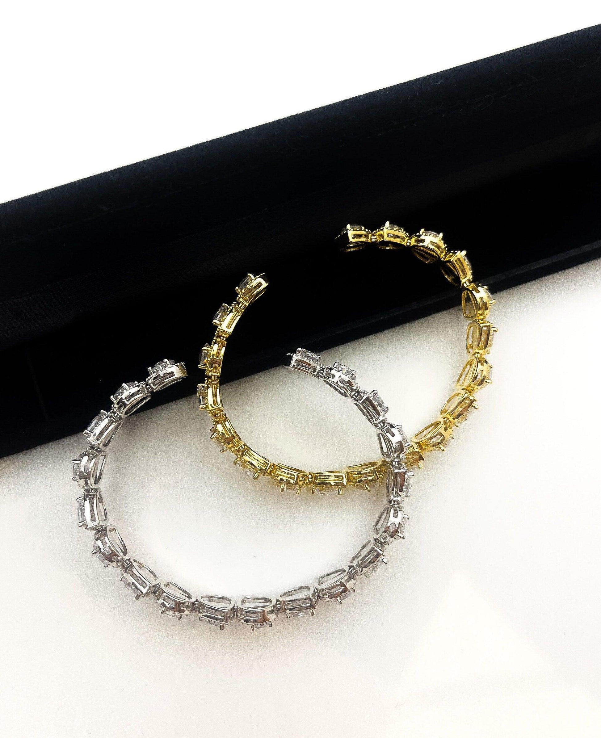 Diamond Drop Cut 925 Silver Gold Plated Bracelet Madagascar Full Zircon Stone Super Shiny Diamond Design 925 Silver Bracelet , Gold Plated - Tracesilver