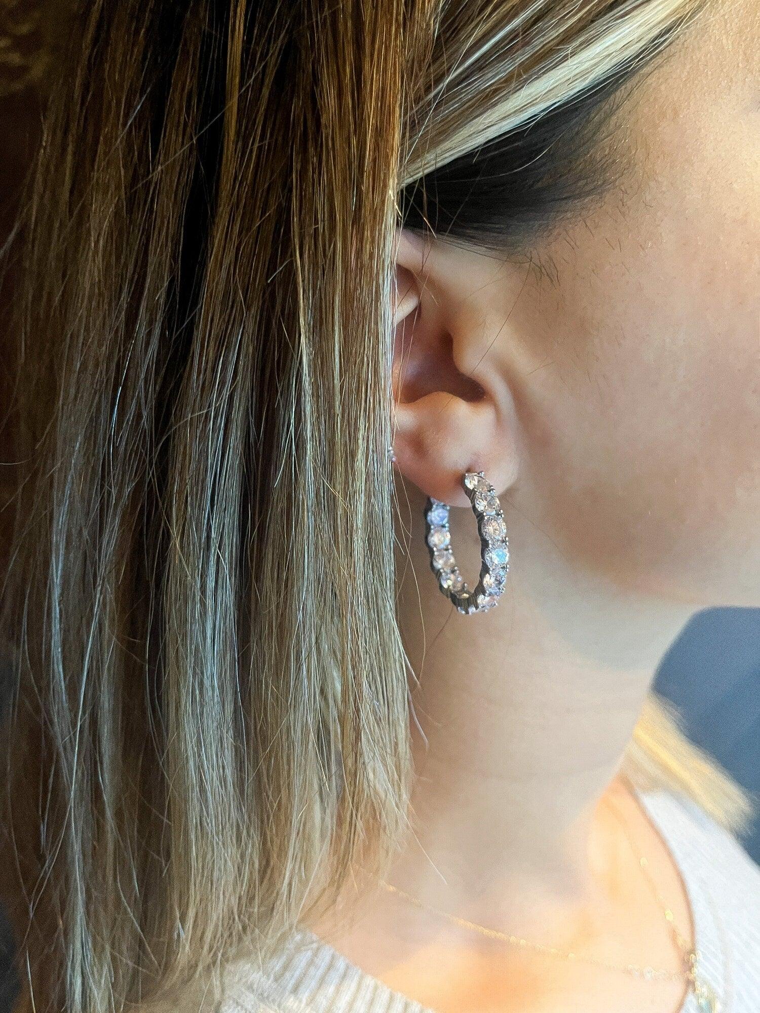 925 Sterling Silver First Quality Zircon Hoop Earrings - Tracesilver