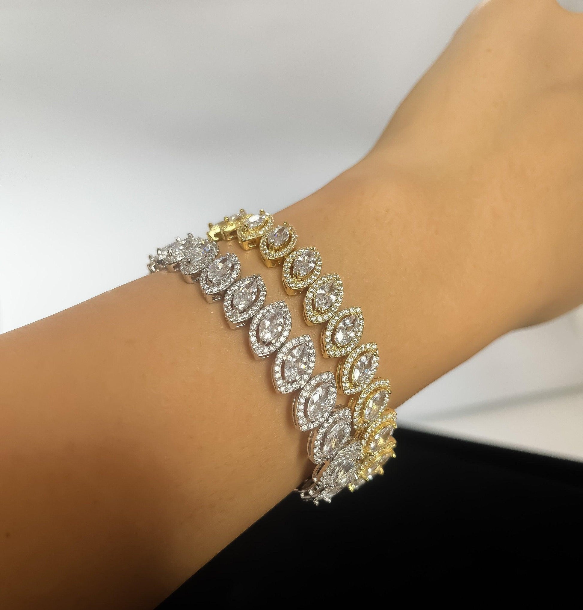 Diamond Drop cut 925 Sterling Silver Madagascar Zircon Stone Bracelet,Silver Zircon Stone Bracelet,Gold Plated Zircon Stone Bracelet, - Tracesilver