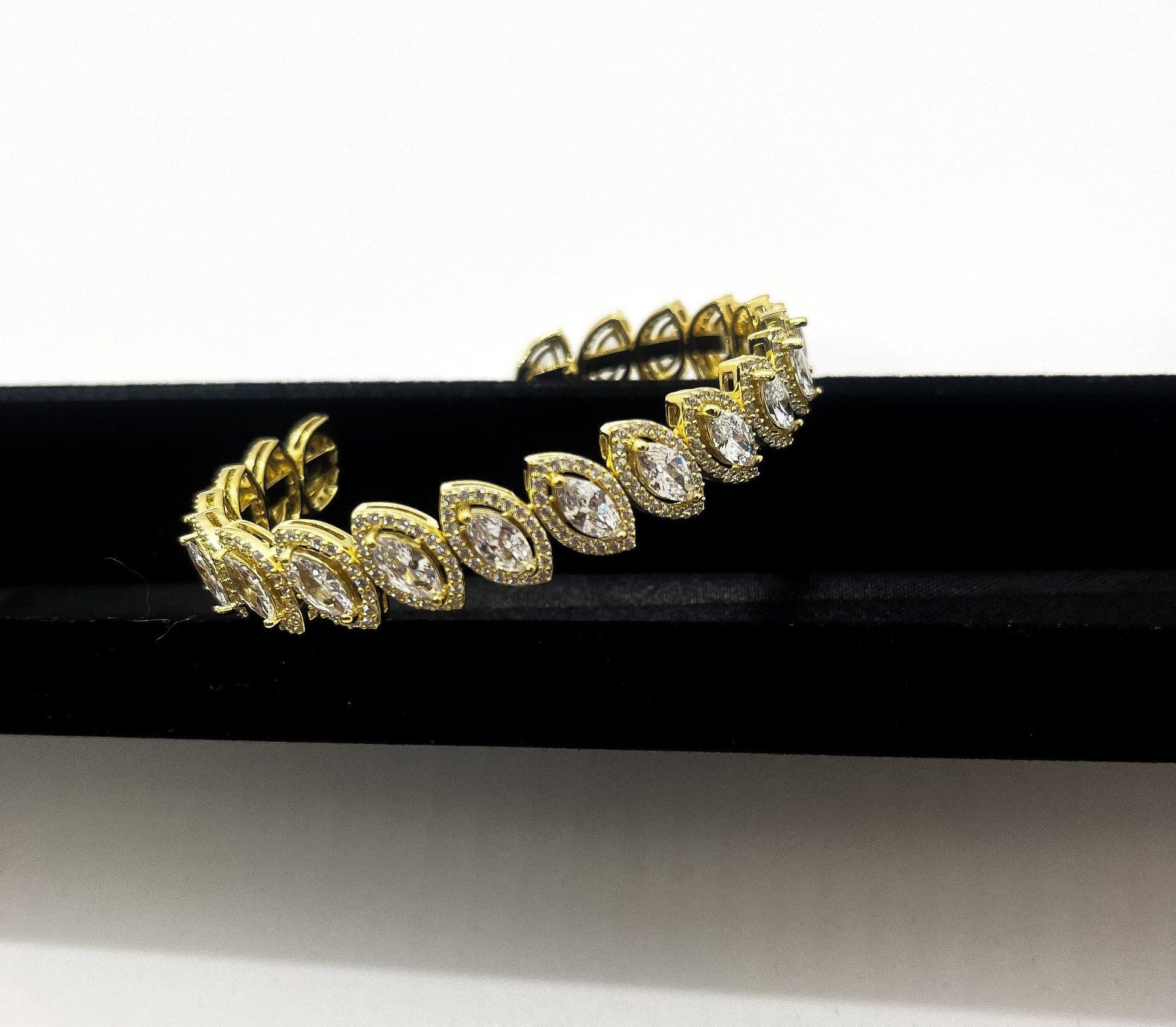 Diamond Drop cut Gold Plated 925 Sterling Silver Madagascar Zircon Stone Bracelet,Silver Zircon Stone Bracelet, - Tracesilver