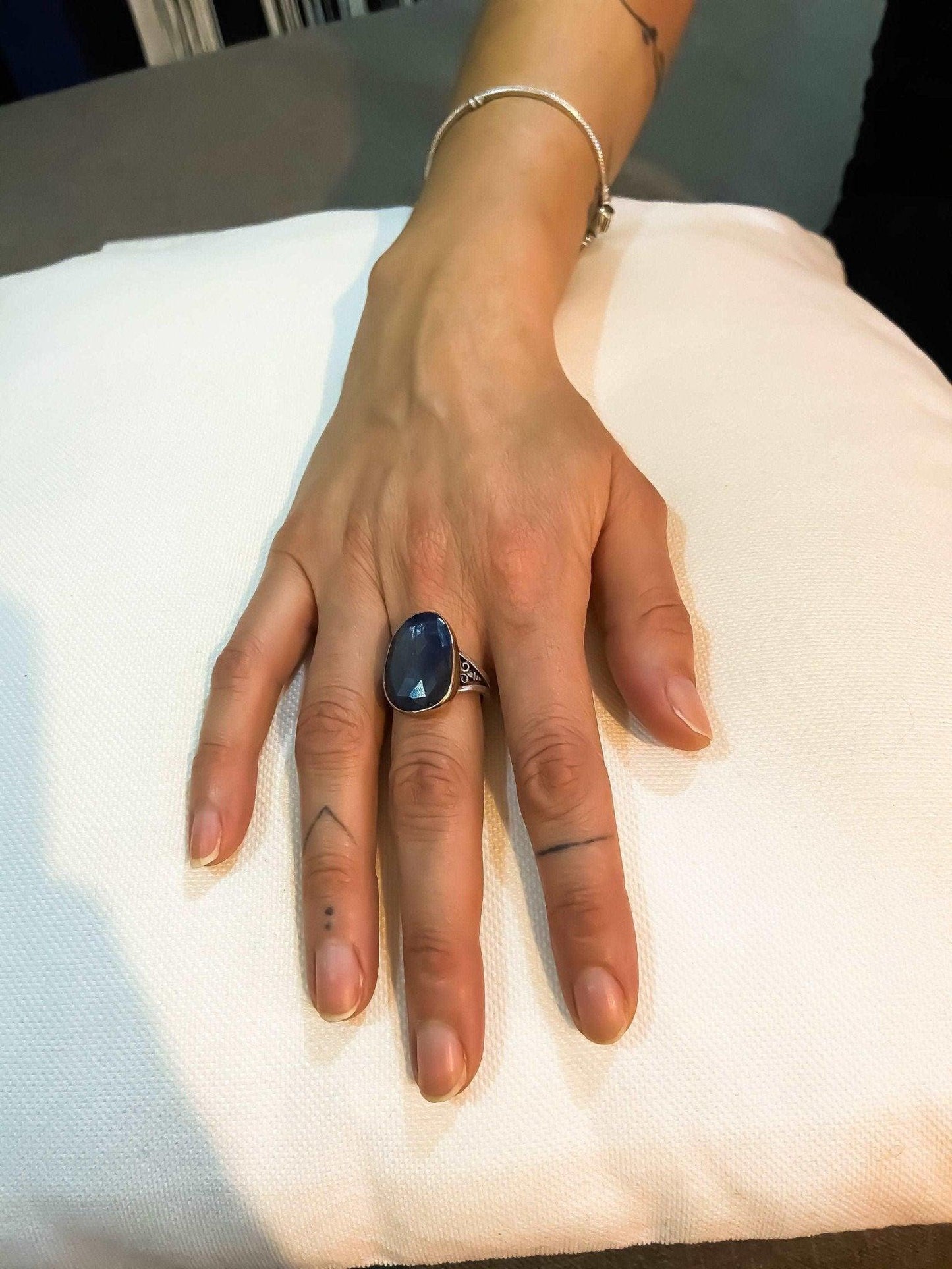 Kyanite Gemstone Natural Stone Jewelry 925 Sterling Silver Custom Desing Handmade Ring, Handmade Kyanite Stone Adjustable Ring For Women - Tracesilver