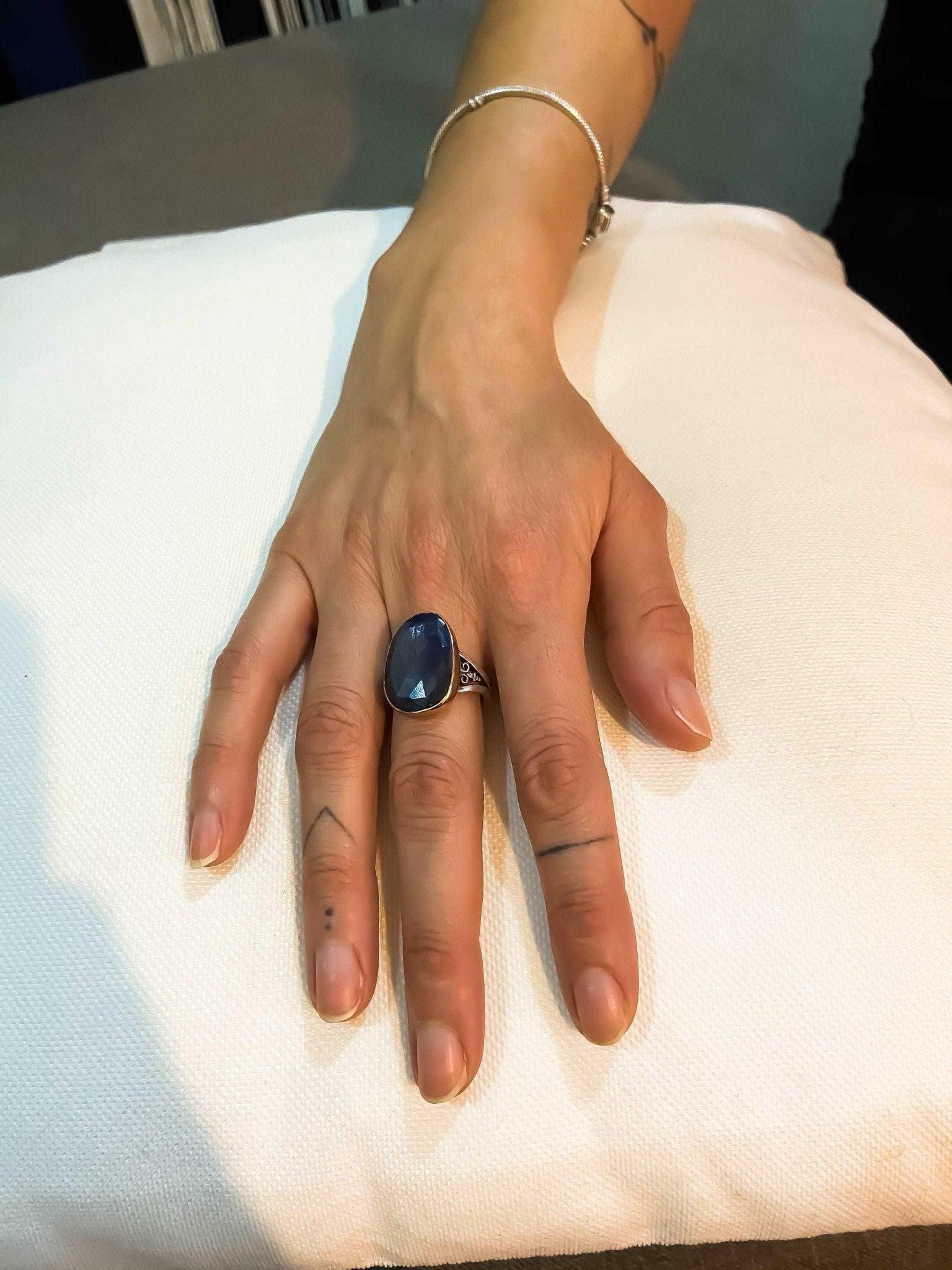 Kyanite Gemstone Natural Stone Jewelry 925 Sterling Silver Custom Desing Handmade Ring, Handmade Kyanite Stone Adjustable Ring For Women - Tracesilver