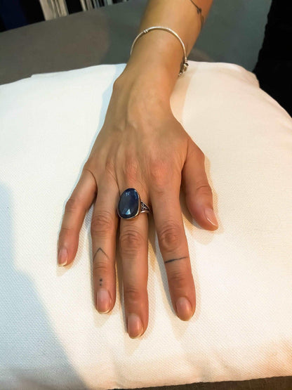 Kyanite Gemstone Natural Stone Jewelry 925 Sterling Silver Custom Desing Handmade Ring, Handmade Kyanite Stone Adjustable Ring For Women - Tracesilver