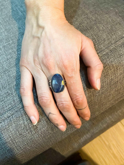 Kyanite Gemstone Natural Stone Jewelry 925 Sterling Silver Custom Desing Handmade Ring, Handmade Kyanite Stone Adjustable Ring For Women - Tracesilver