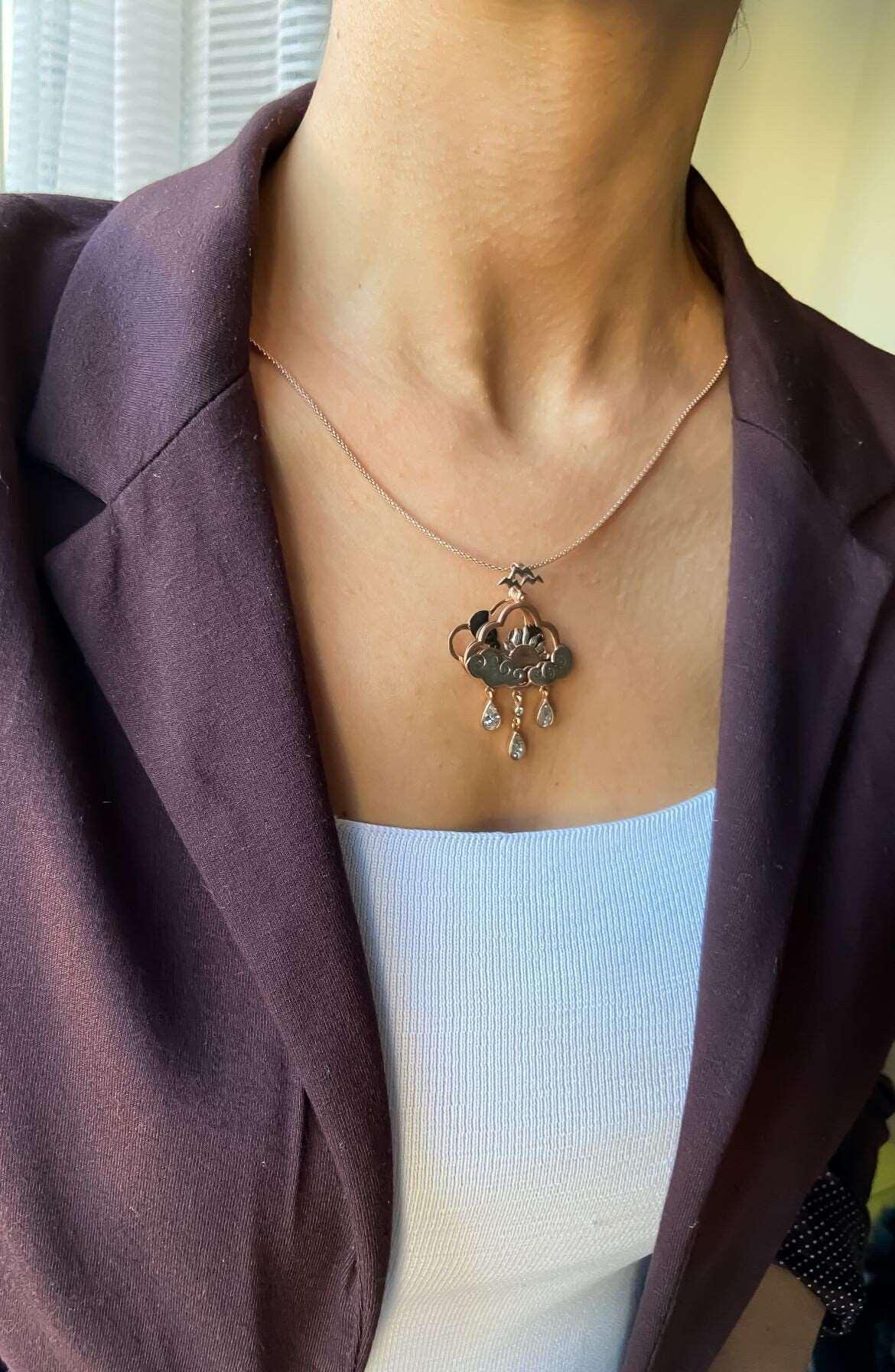 Layered Sun Pendant, Moving 925 Sterling Silver Necklace, Sun and Clouds Design Pendant , Nature Theme Jewellery Necklace For Women - Tracesilver