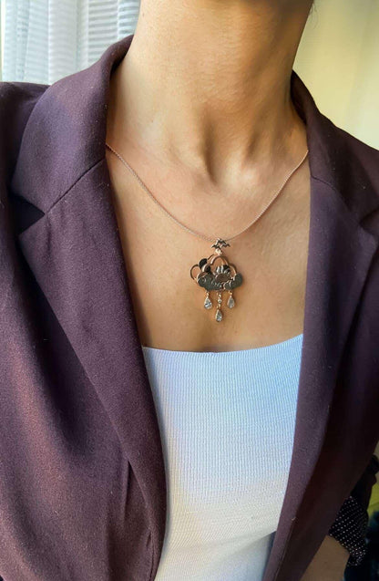 Layered Sun Pendant, Moving 925 Sterling Silver Necklace, Sun and Clouds Design Pendant , Nature Theme Jewellery Necklace For Women - Tracesilver