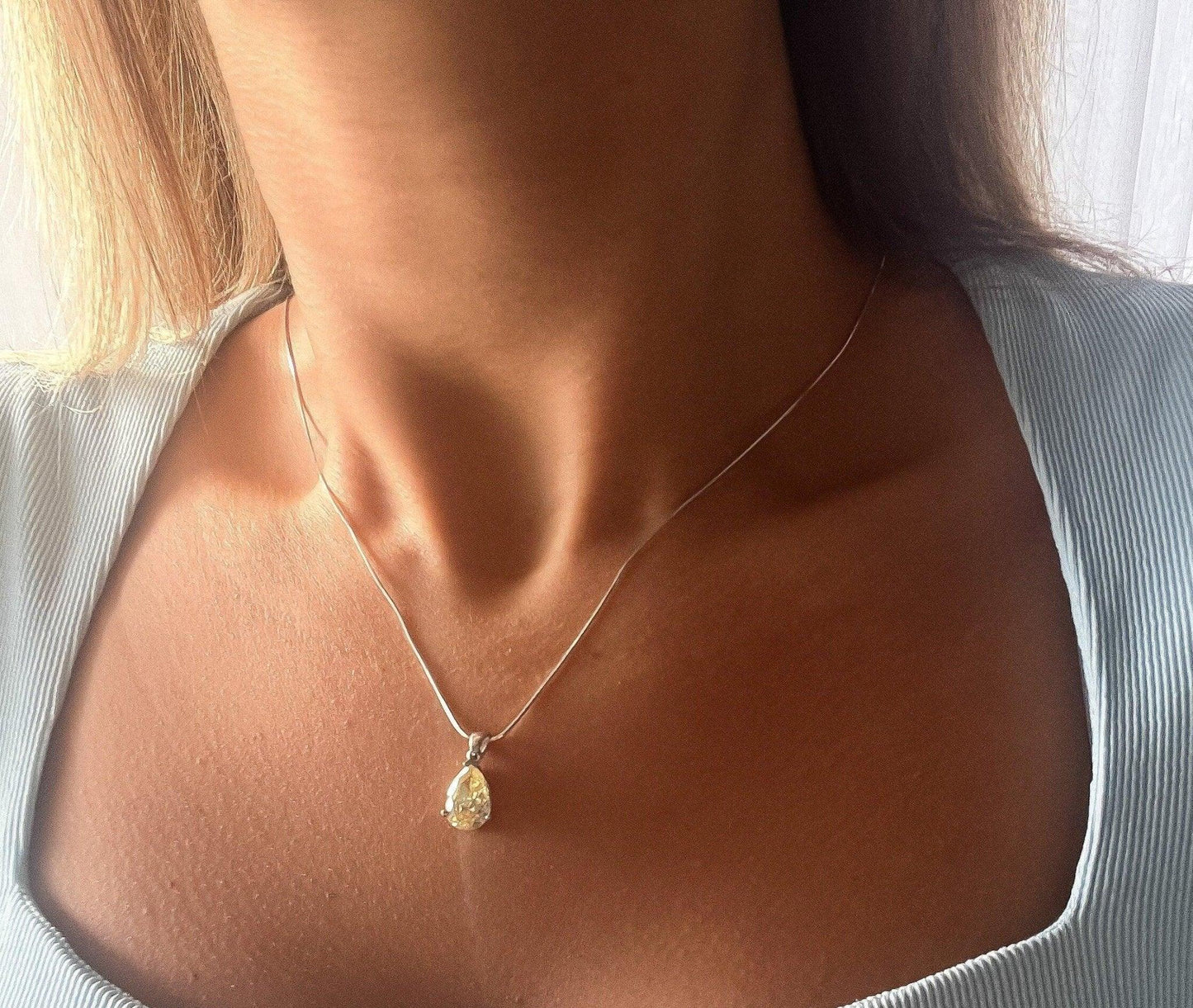 Lemon Topaz 925 Sterling Silver Necklace, Handmade Yellow Topaz Jewelry Pendant For Women, Christmas Gift Jewelry - Tracesilver
