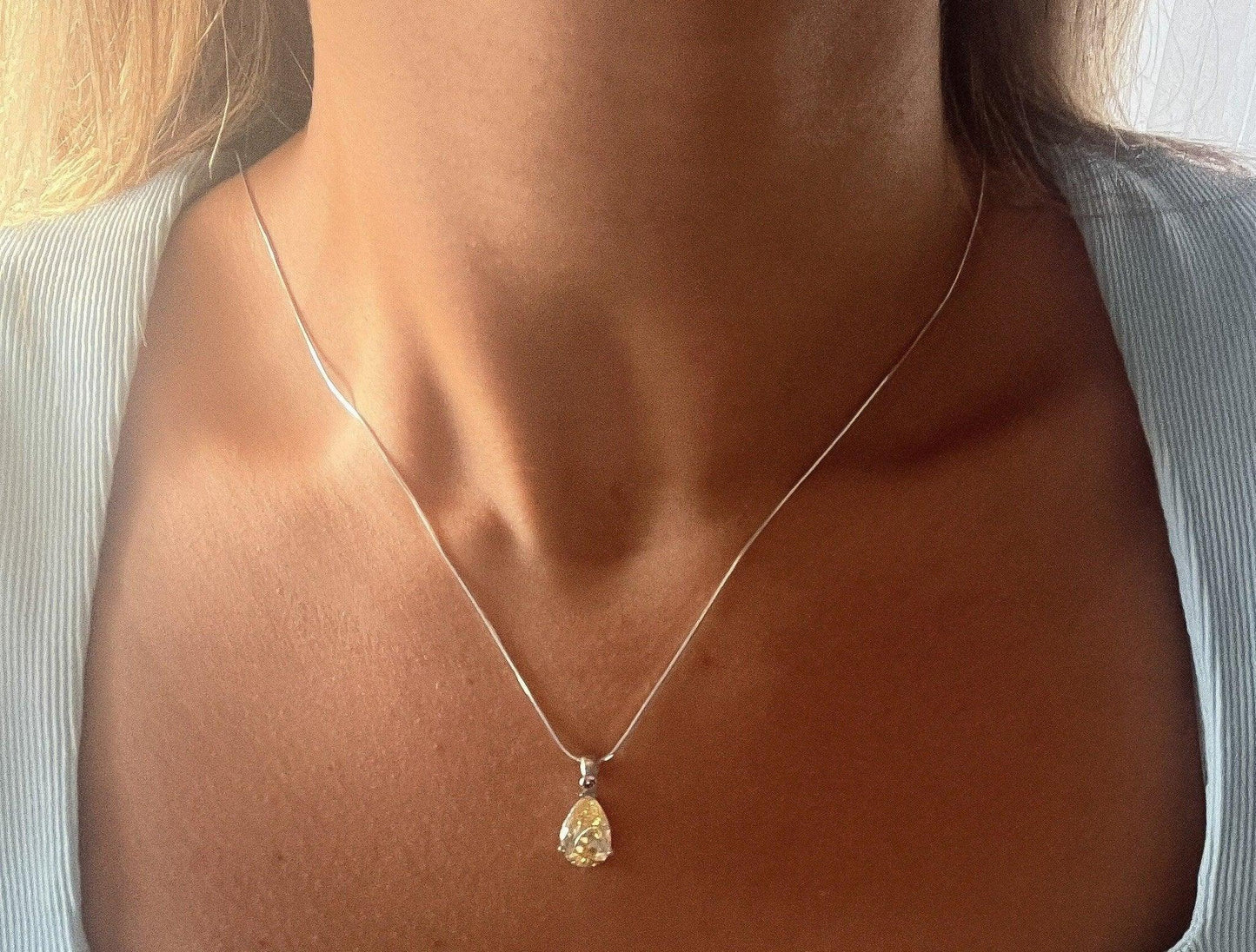 Lemon Topaz 925 Sterling Silver Necklace, Handmade Yellow Topaz Jewelry Pendant For Women, Christmas Gift Jewelry - Tracesilver