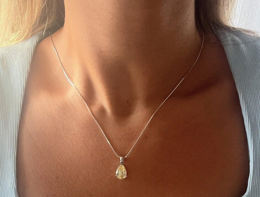 Lemon Topaz 925 Sterling Silver Necklace, Handmade Yellow Topaz Jewelry Pendant For Women, Christmas Gift Jewelry - Tracesilver