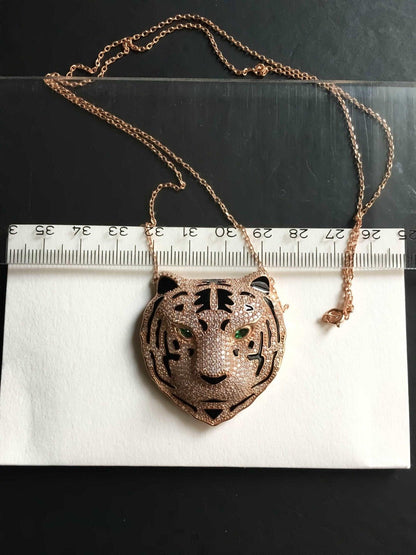 Leopard Head Emerald Eye Nacre Working Necklace, Unique Desing Handmade Jewelry Leopard Pendant For Women - Tracesilver