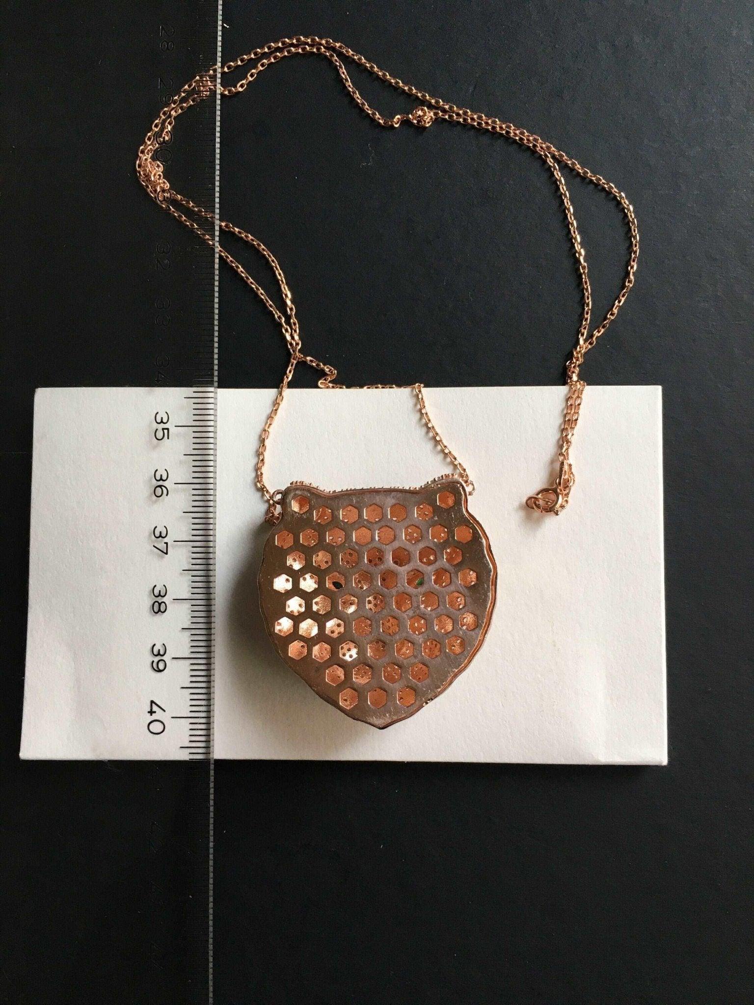 Leopard Head Emerald Eye Nacre Working Necklace, Unique Desing Handmade Jewelry Leopard Pendant For Women - Tracesilver
