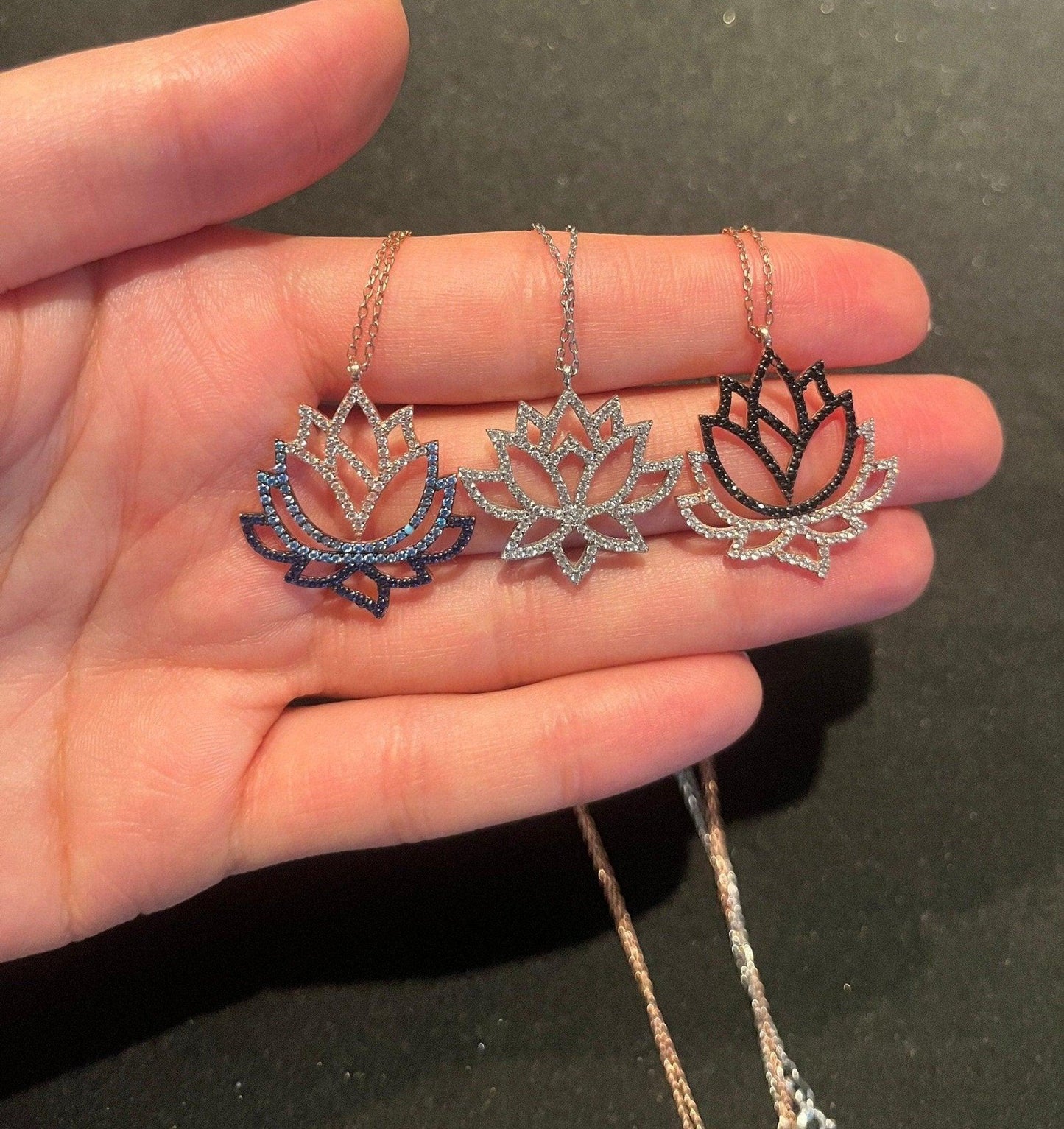 Lotus 925 Sterling Handmade Necklace | Lotus Zircon Stone | Blue Lotus | Silver Lotus Necklace| Lotus Different Colored Necklace|Zircon - Tracesilver
