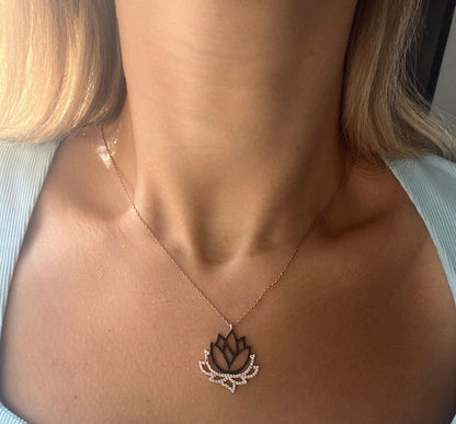 Lotus 925 Sterling Handmade Necklace | Lotus Zircon Stone | Blue Lotus | Silver Lotus Necklace| Lotus Different Colored Necklace|Zircon - Tracesilver