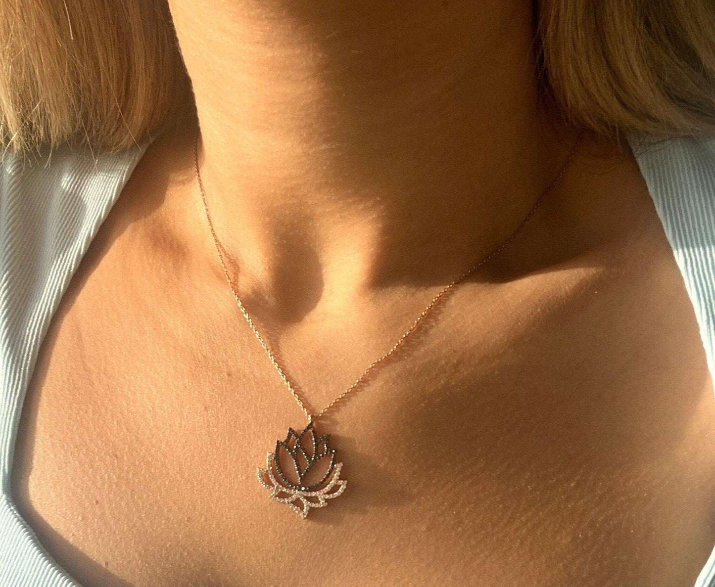 Lotus 925 Sterling Handmade Necklace | Lotus Zircon Stone | Blue Lotus | Silver Lotus Necklace| Lotus Different Colored Necklace|Zircon - Tracesilver
