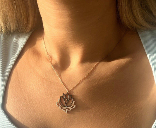 Lotus 925 Sterling Handmade Necklace | Lotus Zircon Stone | Blue Lotus | Silver Lotus Necklace| Lotus Different Colored Necklace|Zircon - Tracesilver
