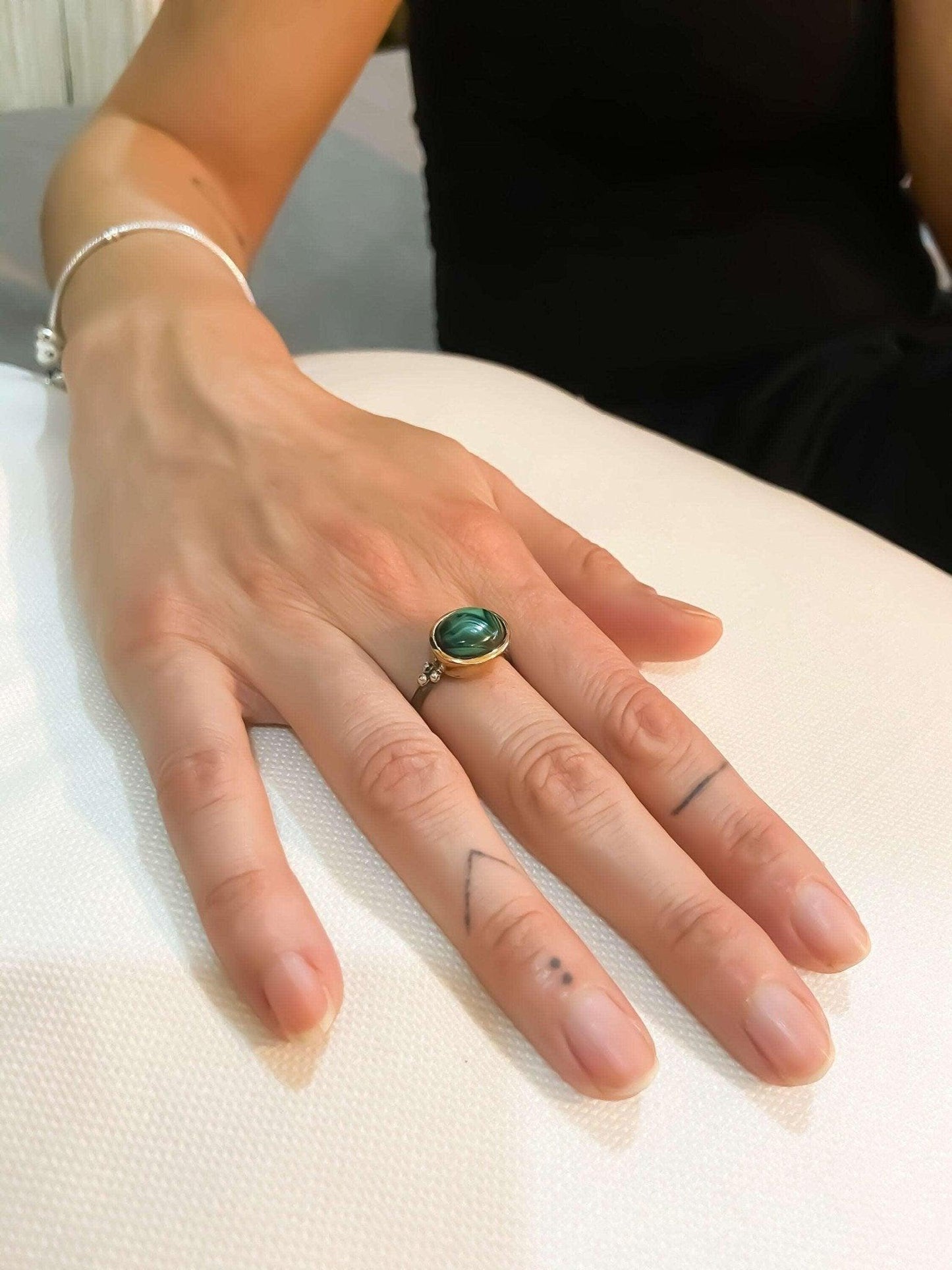 Malachite Natural Stone Ring, 925 Sterling Silver Malachite Green Ring, Natural Gemstone Ring For Women, Green Stone Gift For Women - Tracesilver
