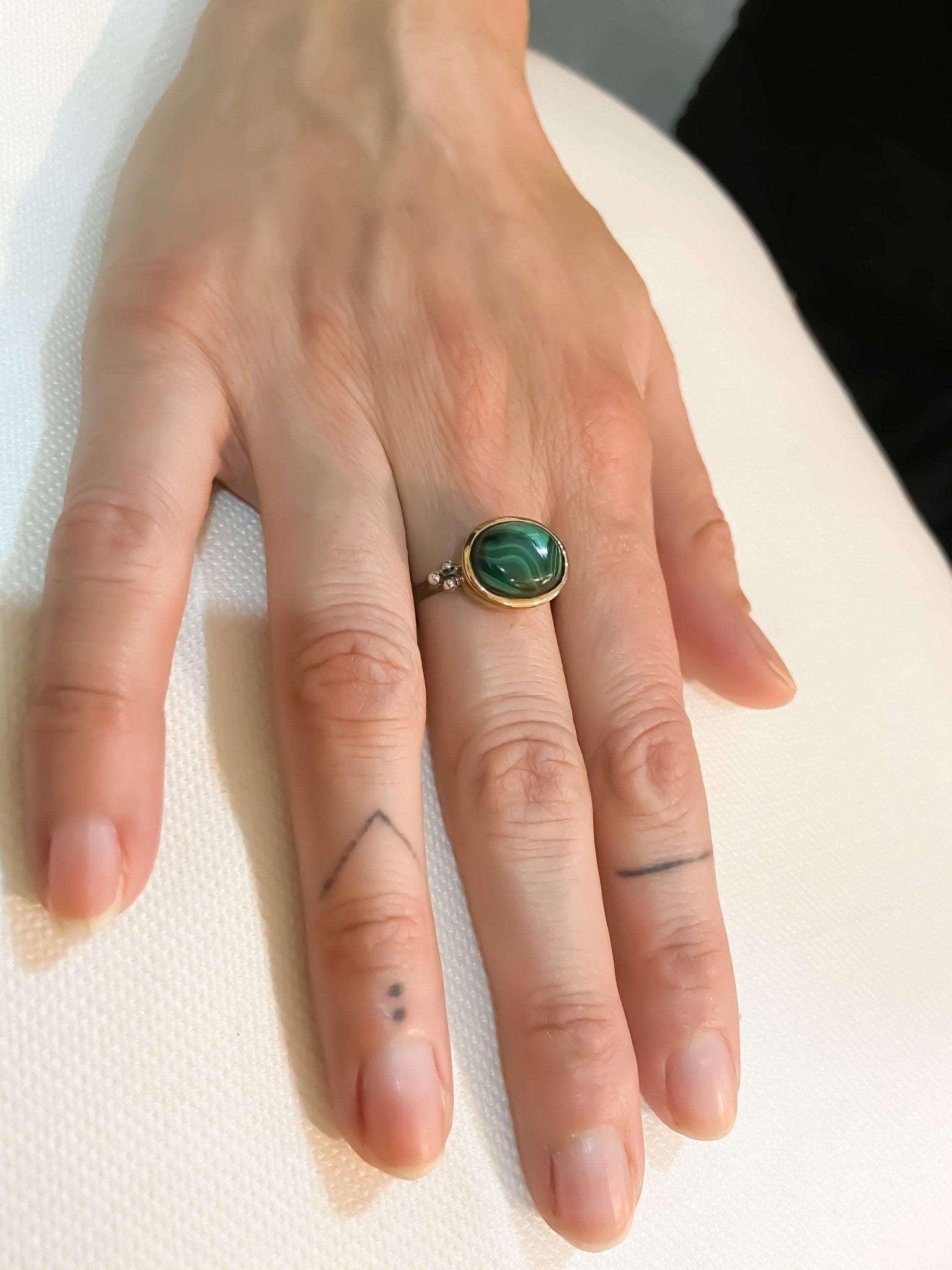 Malachite Natural Stone Ring, 925 Sterling Silver Malachite Green Ring, Natural Gemstone Ring For Women, Green Stone Gift For Women - Tracesilver