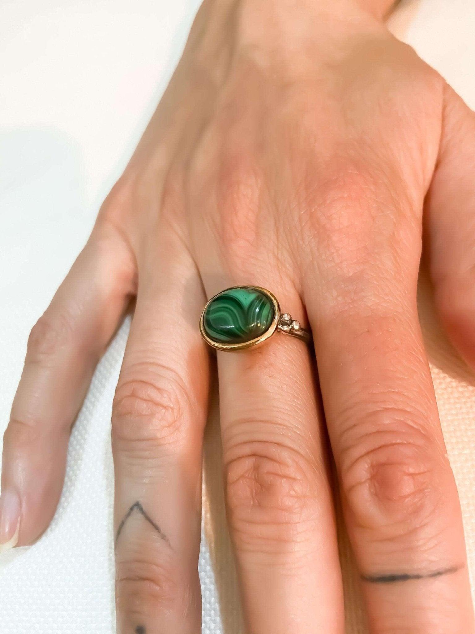 Malachite Natural Stone Ring, 925 Sterling Silver Malachite Green Ring, Natural Gemstone Ring For Women, Green Stone Gift For Women - Tracesilver