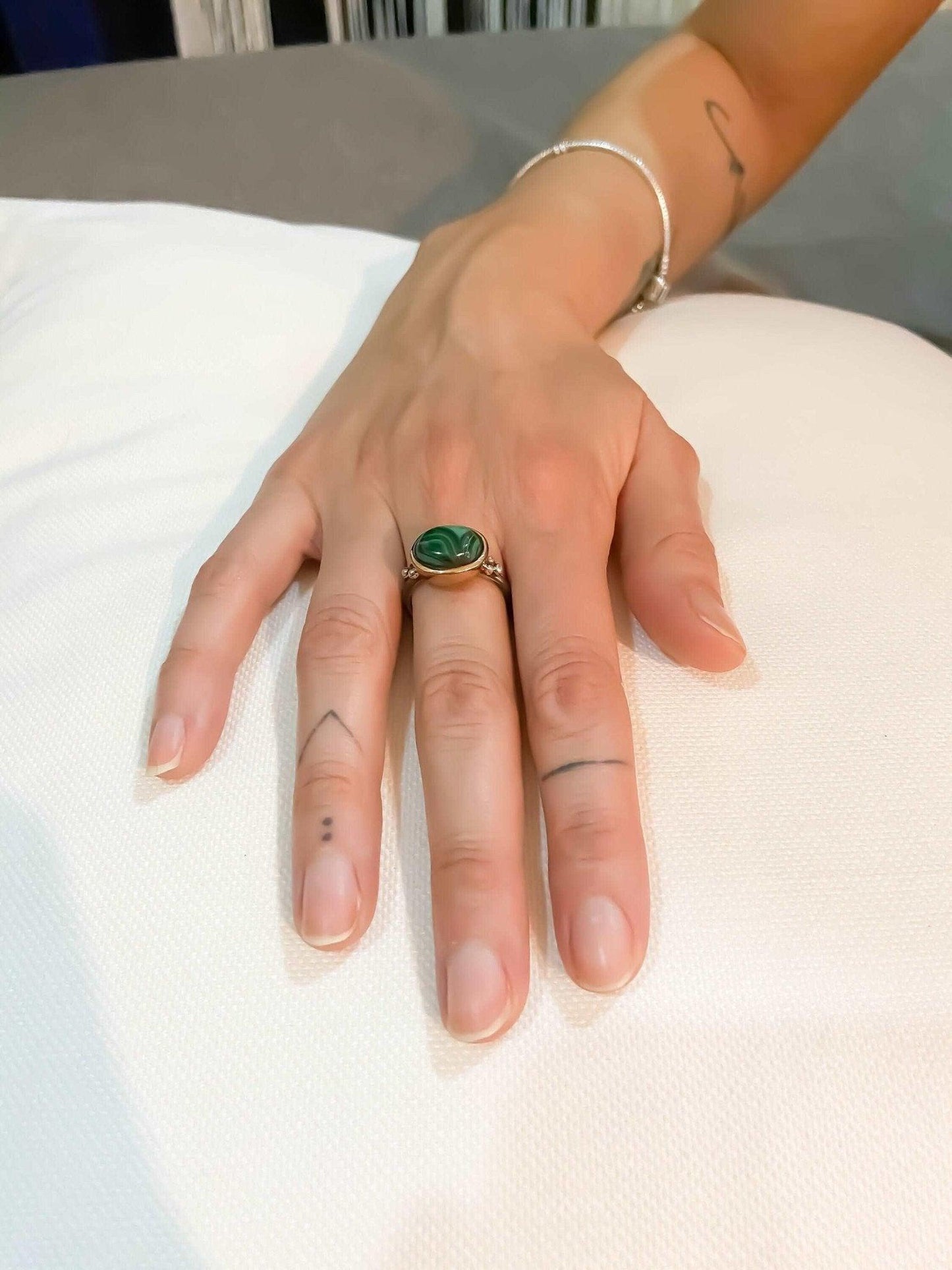Malachite Natural Stone Ring, 925 Sterling Silver Malachite Green Ring, Natural Gemstone Ring For Women, Green Stone Gift For Women - Tracesilver