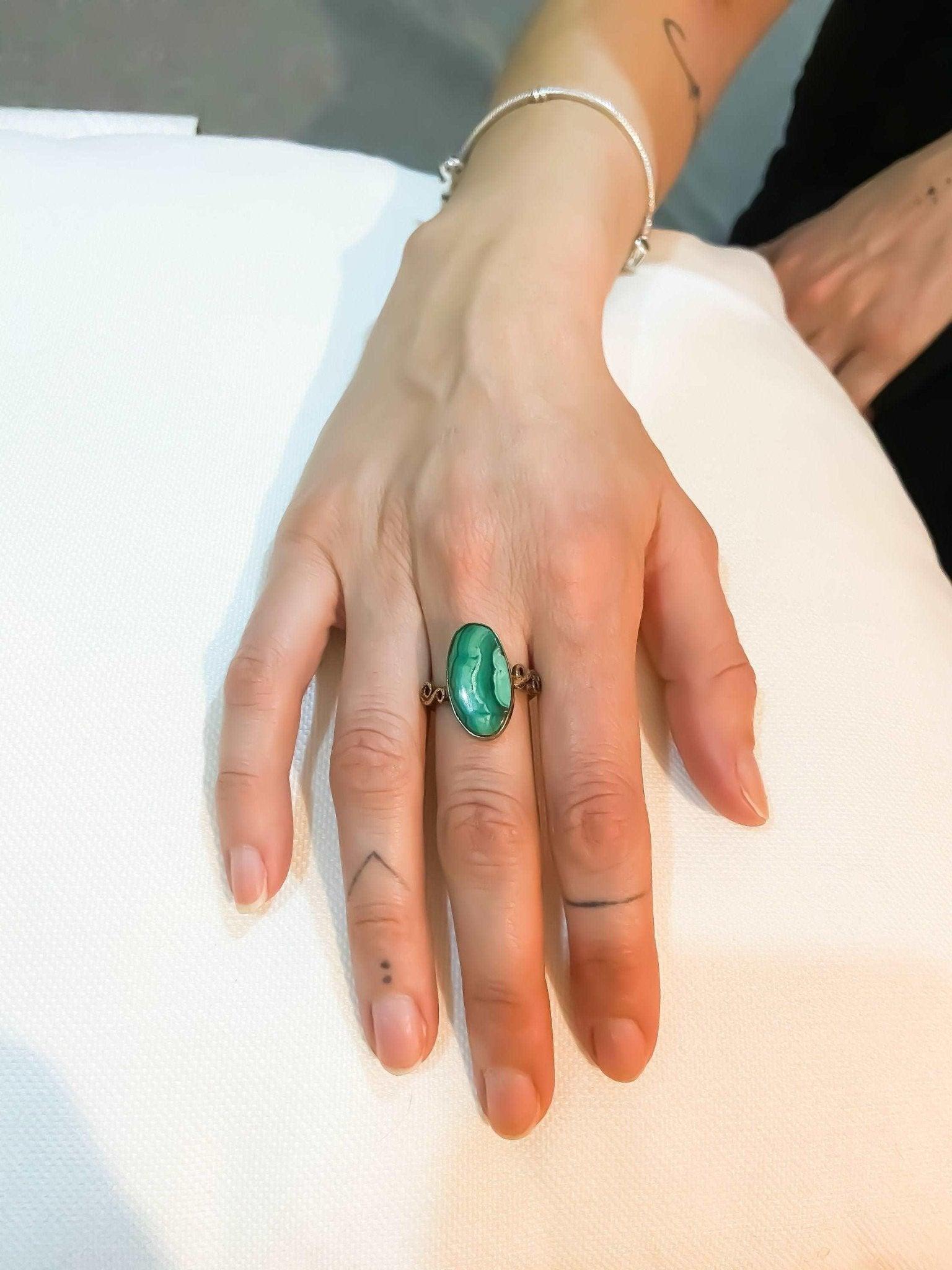 Malachite Stone Handcraft Ring, 925 Sterling Silver Malachite Green Ring, Natural Gemstone Ring For Women, Green Stone Gift For Women - Tracesilver