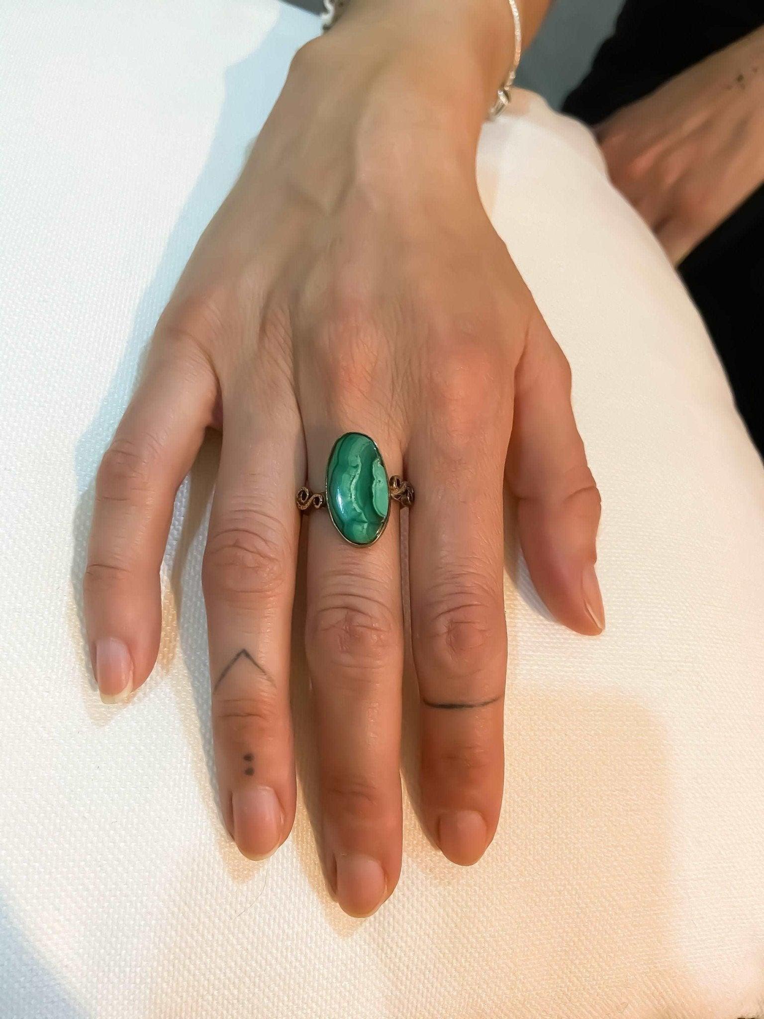 Malachite Stone Handcraft Ring, 925 Sterling Silver Malachite Green Ring, Natural Gemstone Ring For Women, Green Stone Gift For Women - Tracesilver