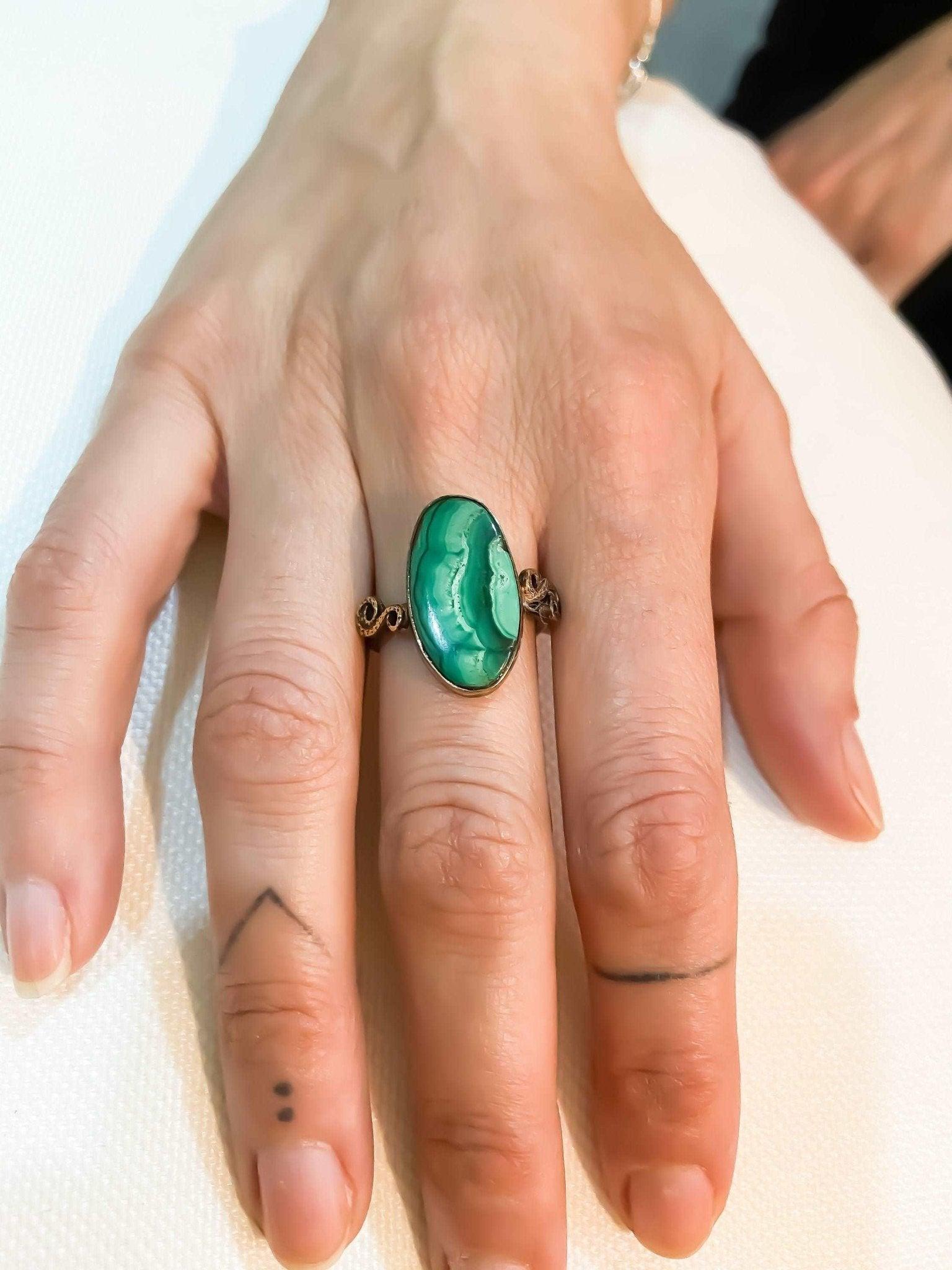Malachite Stone Handcraft Ring, 925 Sterling Silver Malachite Green Ring, Natural Gemstone Ring For Women, Green Stone Gift For Women - Tracesilver
