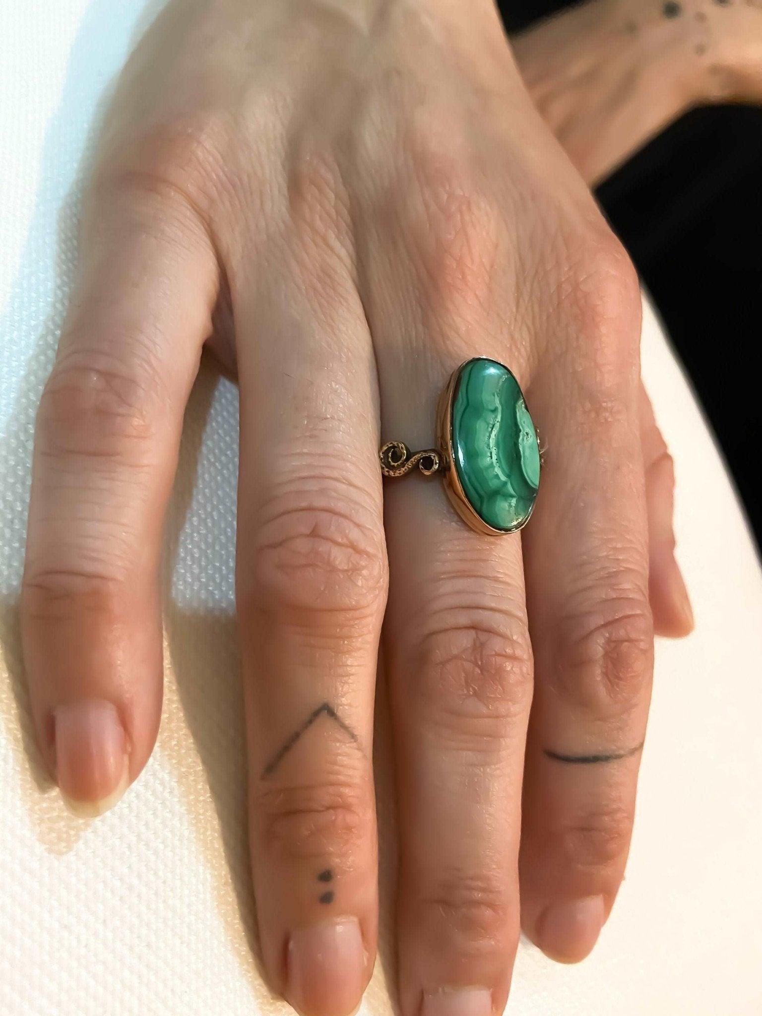 Malachite Stone Handcraft Ring, 925 Sterling Silver Malachite Green Ring, Natural Gemstone Ring For Women, Green Stone Gift For Women - Tracesilver