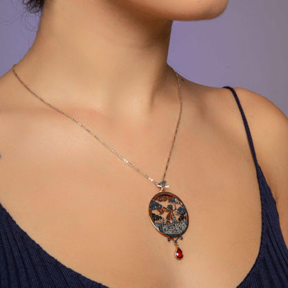 Mary Poppins Aquamarine Gemstone Rose Gold Handmade Custom Desing 925 Sterling Silver Necklaces, Jewerly For Women, Novel character Pendant - Tracesilver