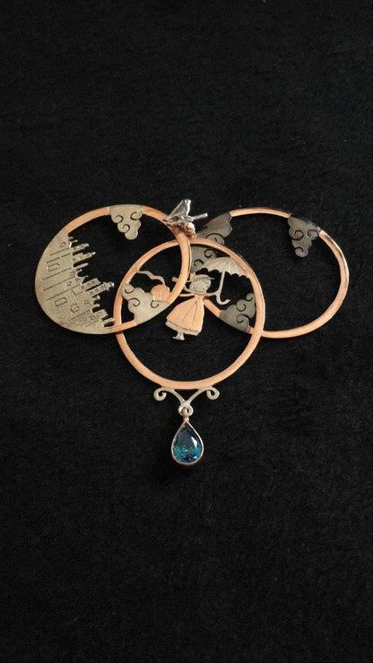 Mary Poppins Aquamarine Gemstone Rose Gold Handmade Custom Desing 925 Sterling Silver Necklaces, Jewerly For Women, Novel character Pendant - Tracesilver