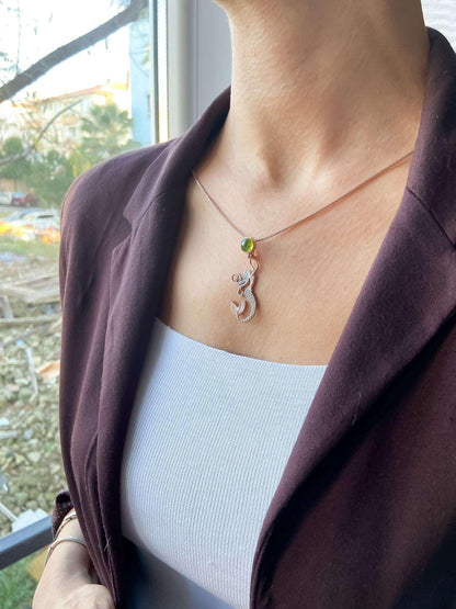 Mermaid First Quality Peridot Natural Stone 925 Sterling Silver Necklace For Women, Mermaid Natural Stone Pendant For Her - Tracesilver
