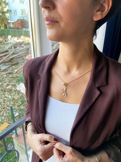 Mermaid First Quality Peridot Natural Stone 925 Sterling Silver Necklace For Women, Mermaid Natural Stone Pendant For Her - Tracesilver